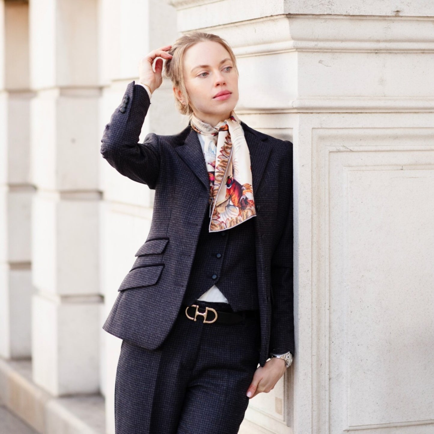 Clare Haggas Turf War Porcerlain Narrow Silk Scarf