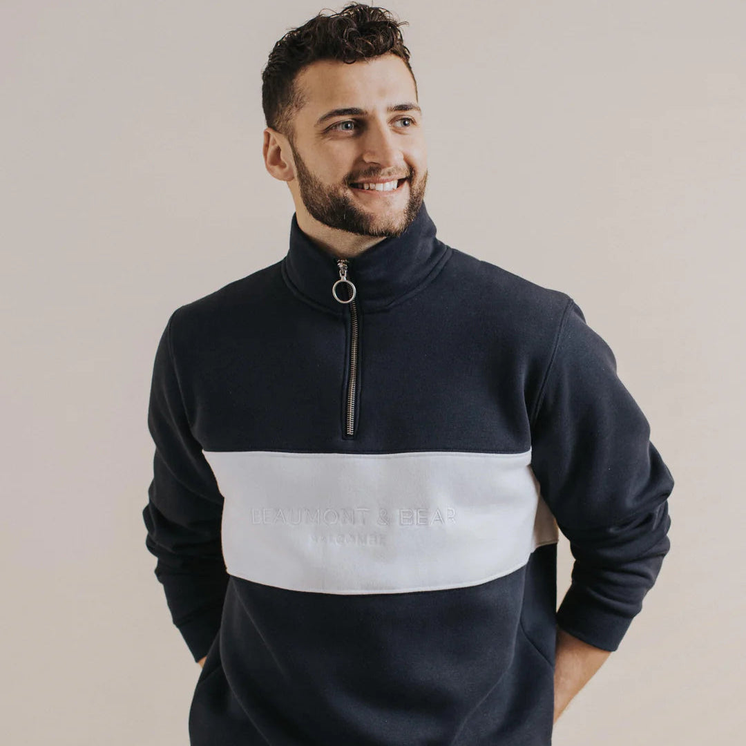 Beaumont & Bear Cliff Road Unisex Quarter Zip Sweatshirt Navy