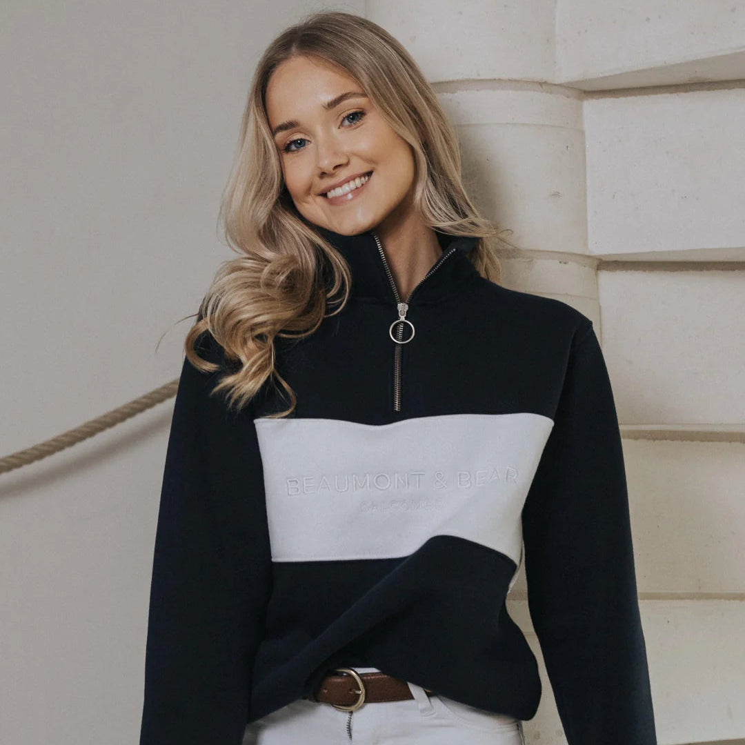 Beaumont & Bear Cliff Road Unisex Quarter Zip Sweatshirt Navy