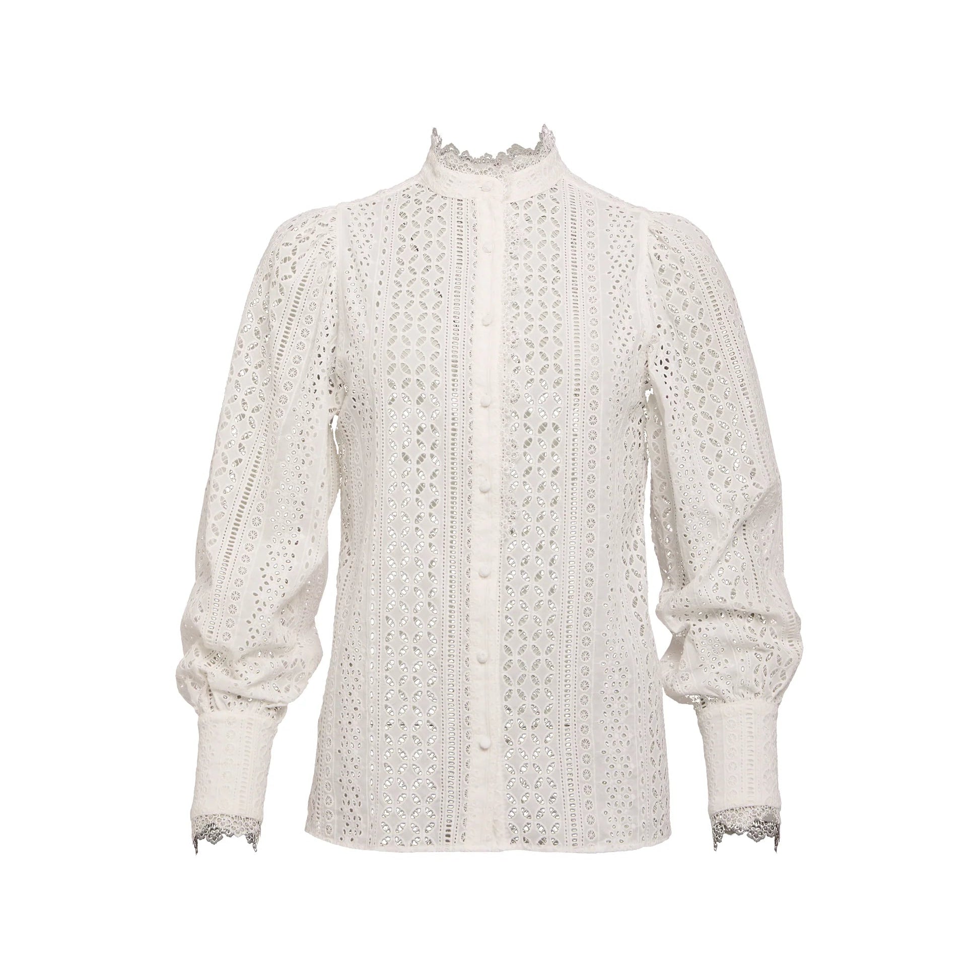 Holland Cooper Collarless Broderie Shirt White