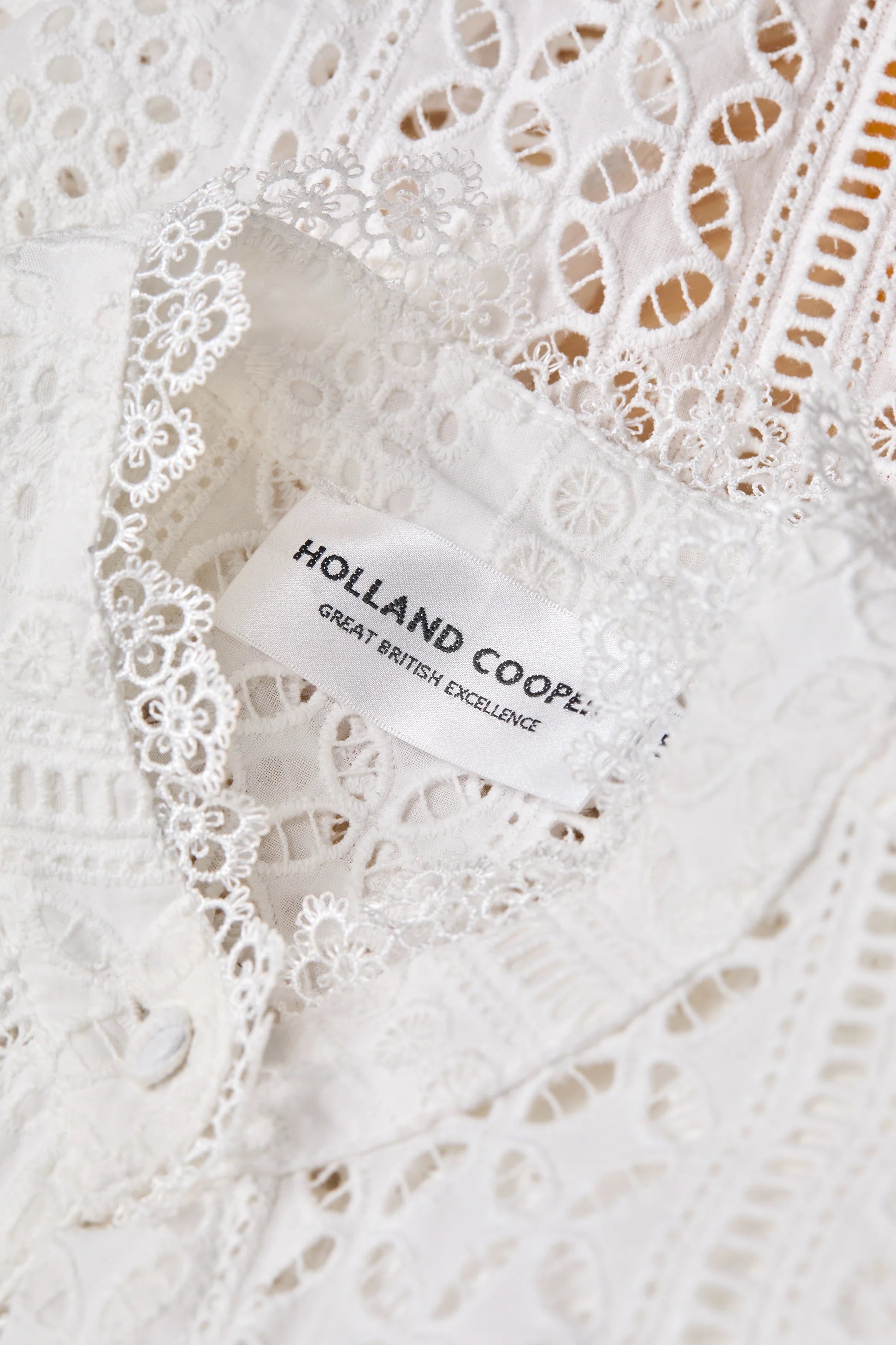 Holland Cooper Collarless Broderie Shirt White
