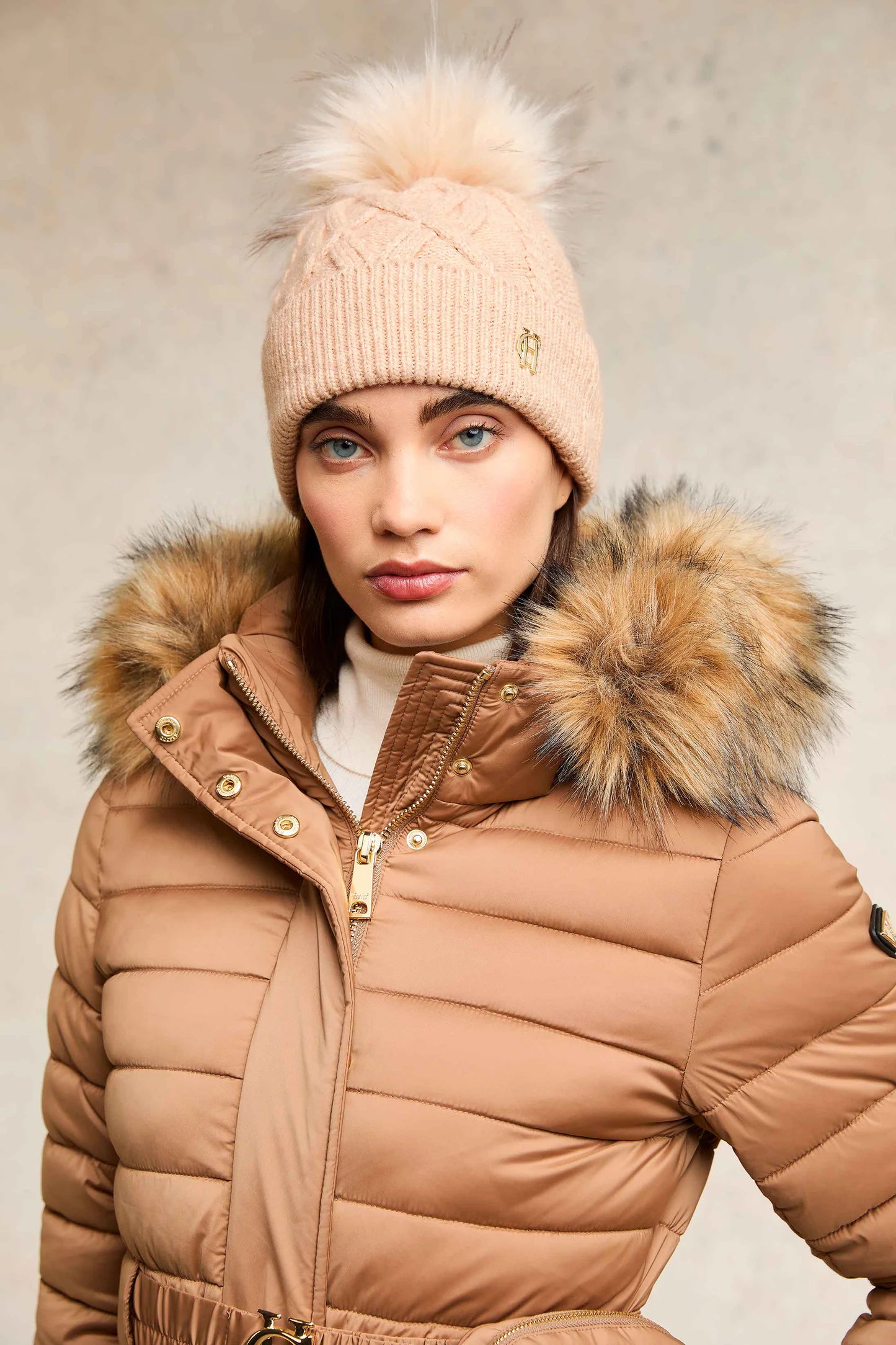 Holland Cooper Cortina Bobble Hat Camel Champagne