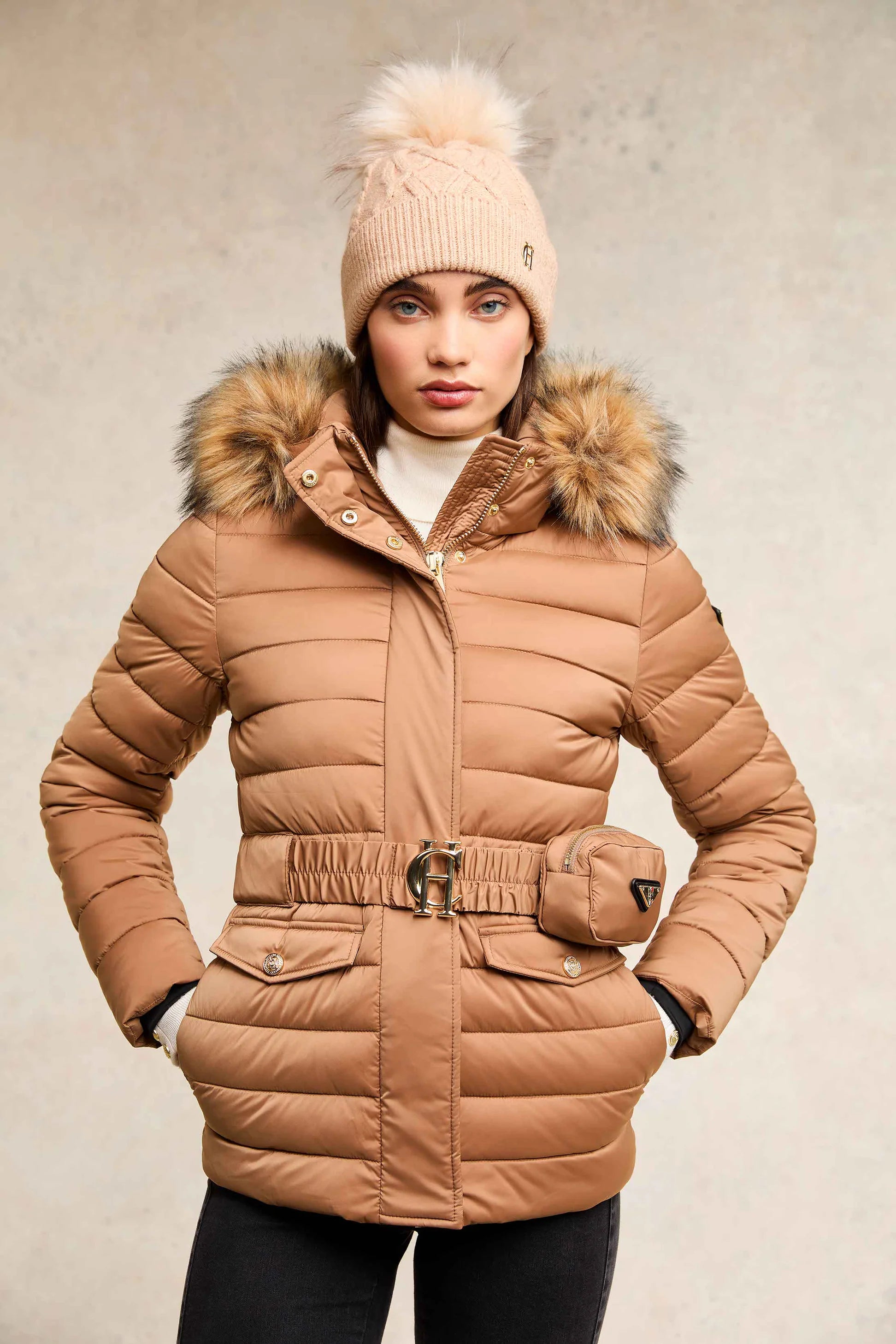 Holland Cooper Cortina Bobble Hat Camel Champagne