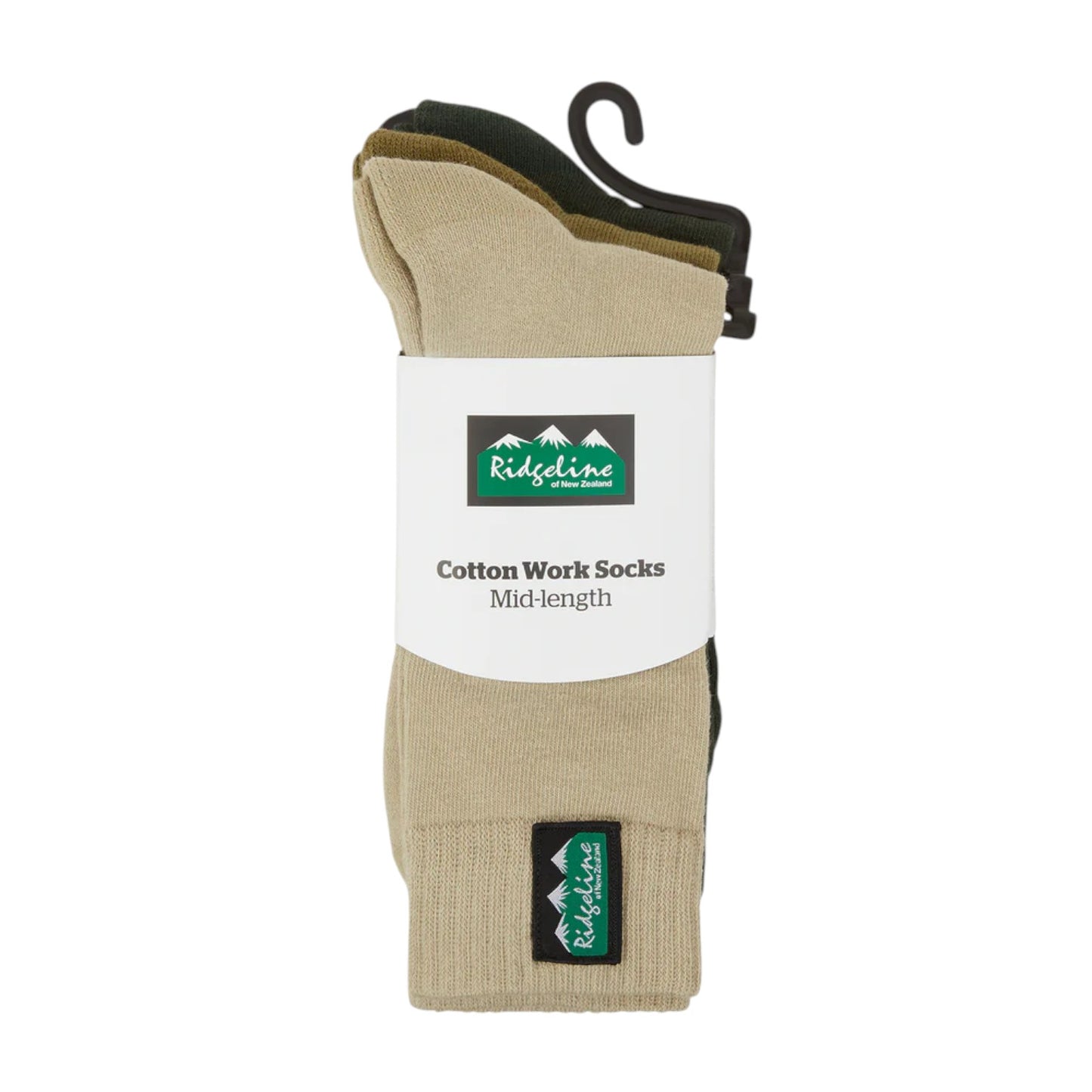 Ridgeline Cotton Work Socks Mid Length (Pack of 3) Olive