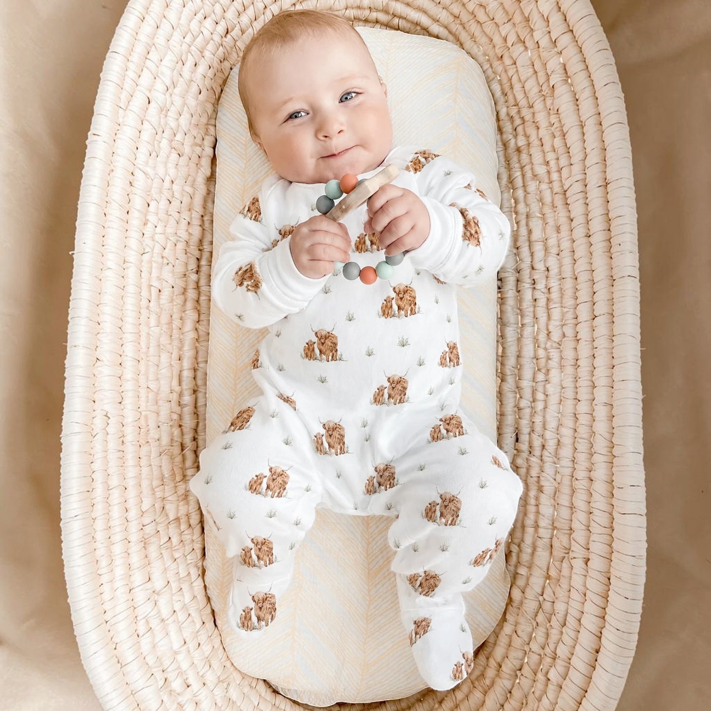 The Little Stamford Co. Highland Cow Farm Baby Sleepsuit