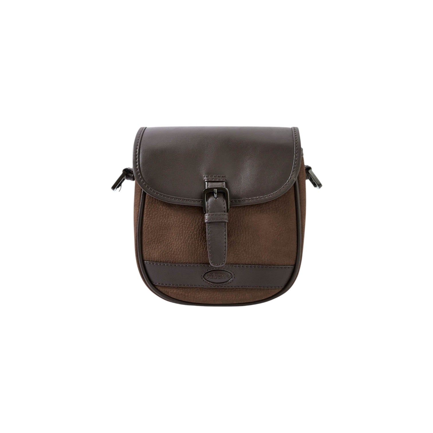 Compact leather saddle bag with internal zip pocket and adjustable leather strap.