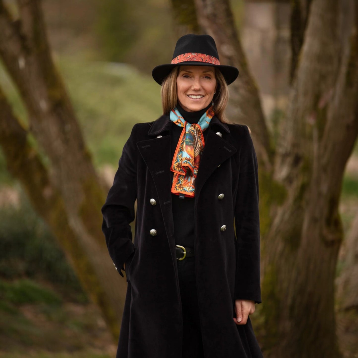 Clare Haggas Heads Or Tails Duck Egg Blue Narrow Silk Scarf