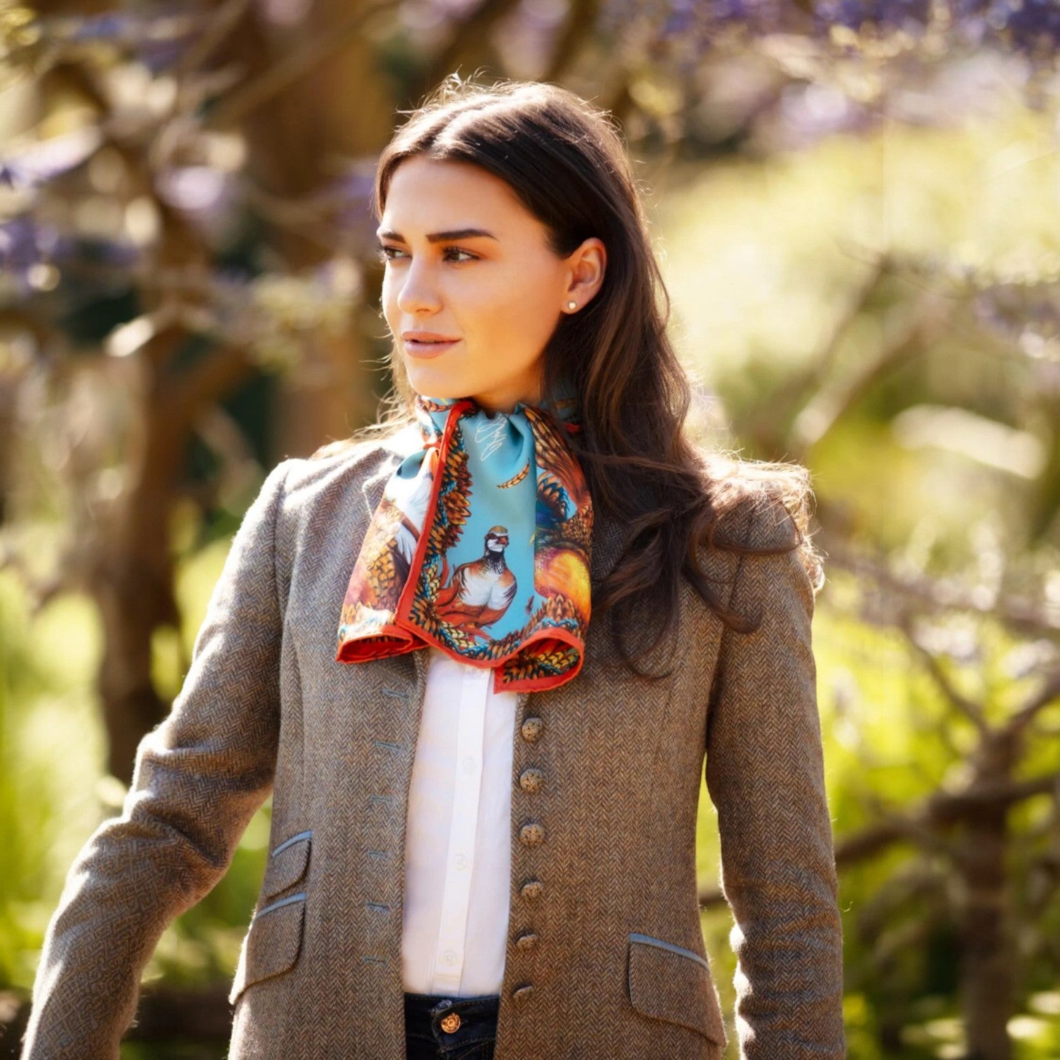 Clare Haggas Heads Or Tails Duck Egg Blue Narrow Silk Scarf