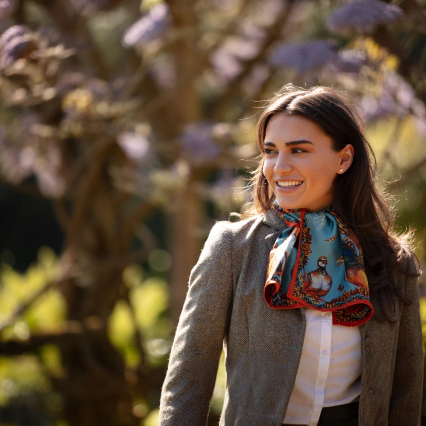 Clare Haggas Heads Or Tails Duck Egg Blue Narrow Silk Scarf