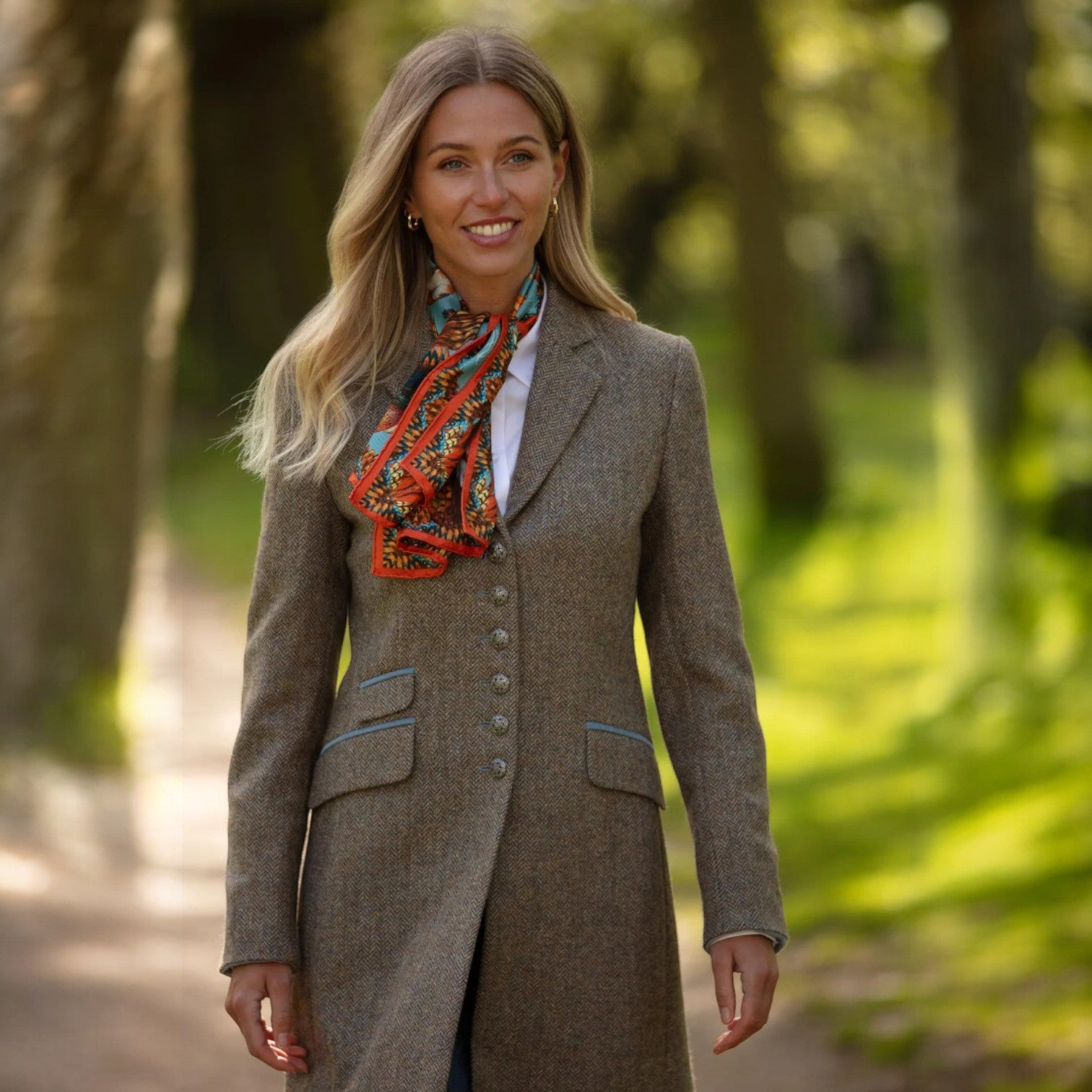 Clare Haggas Heads Or Tails Duck Egg Blue Narrow Silk Scarf