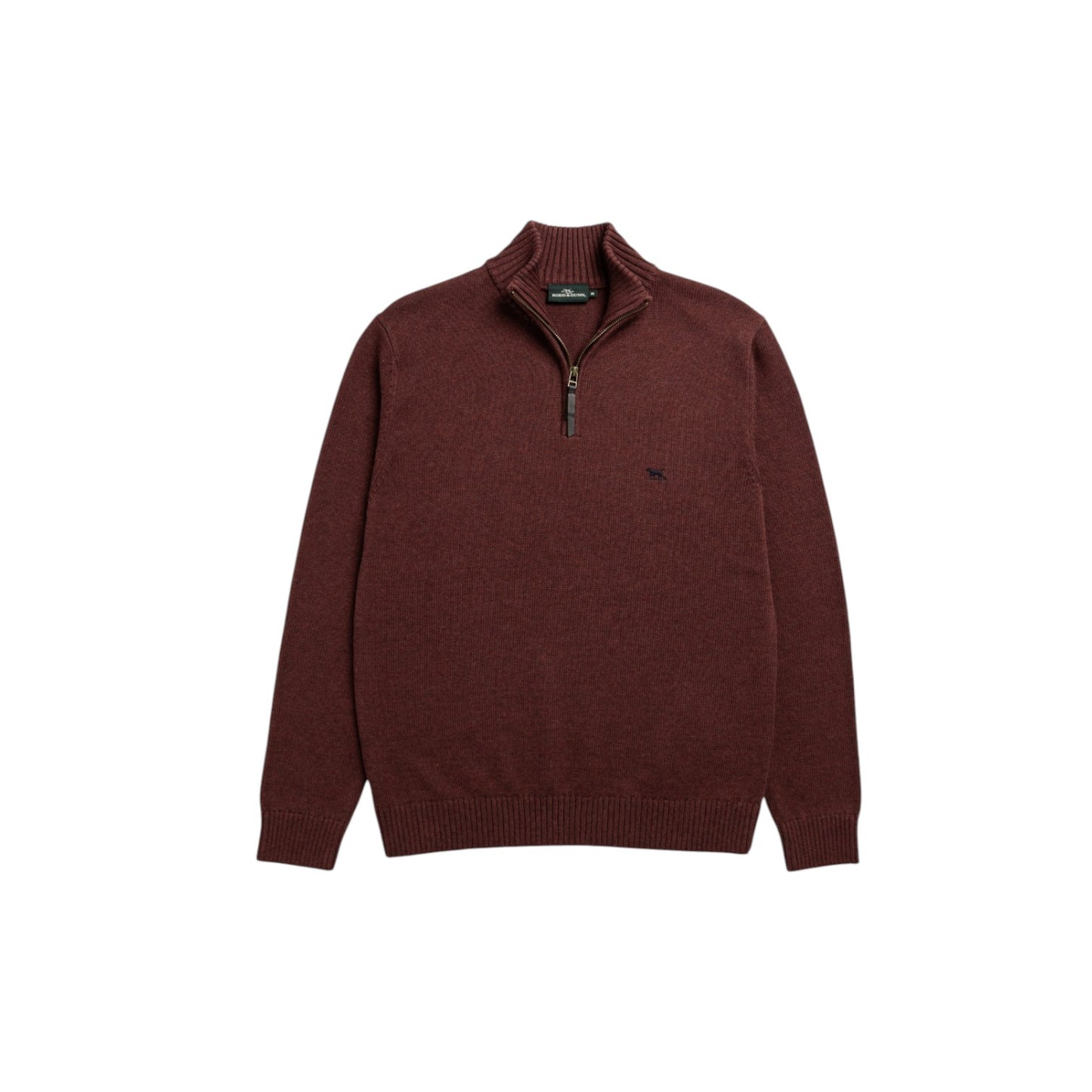 Brown sweater with a quarter zip on a white background