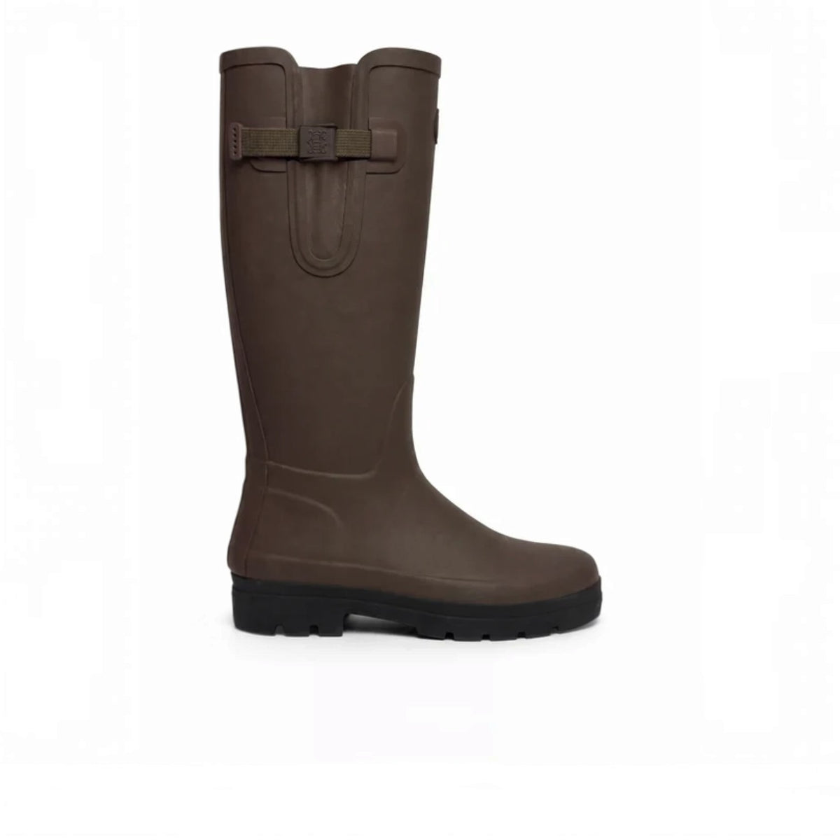 Brown rubber boot on a white background