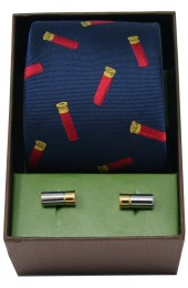 Soprano Shooting Tie & Cufflinks Set - Navy Shotgun Cartridge set.