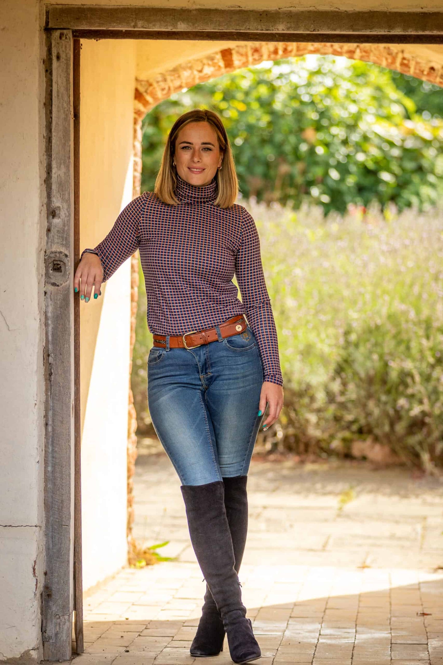 Ginger & Jardine Cosy Roll Neck Navy and Orange