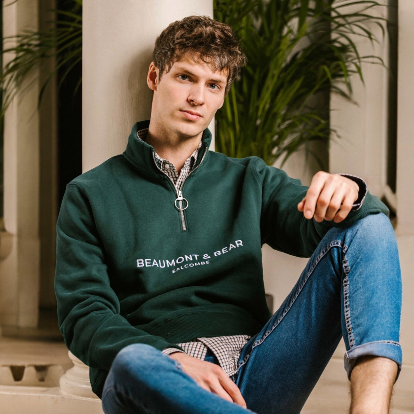 Beaumont & Bear Kingswear Unisex Quarter Zip Sweatshirt Petrol Green