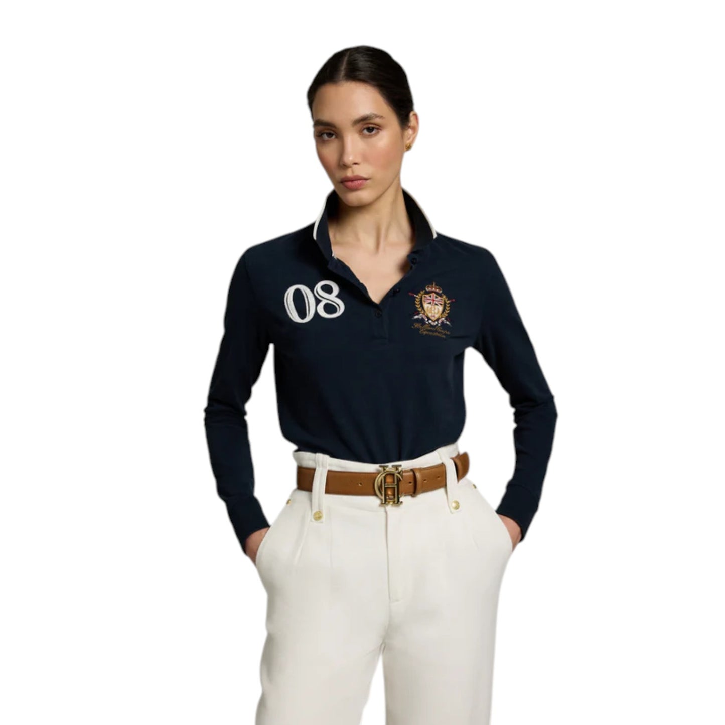 Holland Cooper Heritage Long Sleeve Polo Shirt Ink Navy