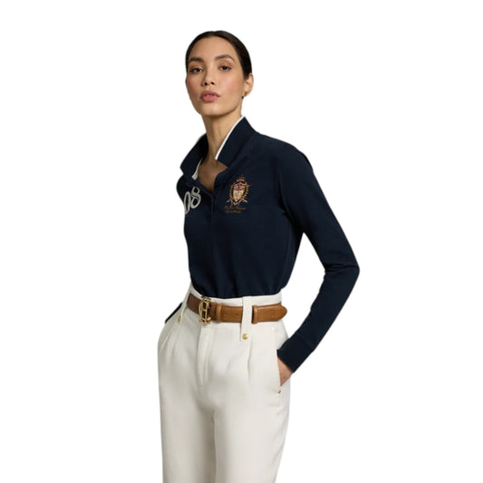 Holland Cooper Heritage Long Sleeve Polo Shirt Ink Navy