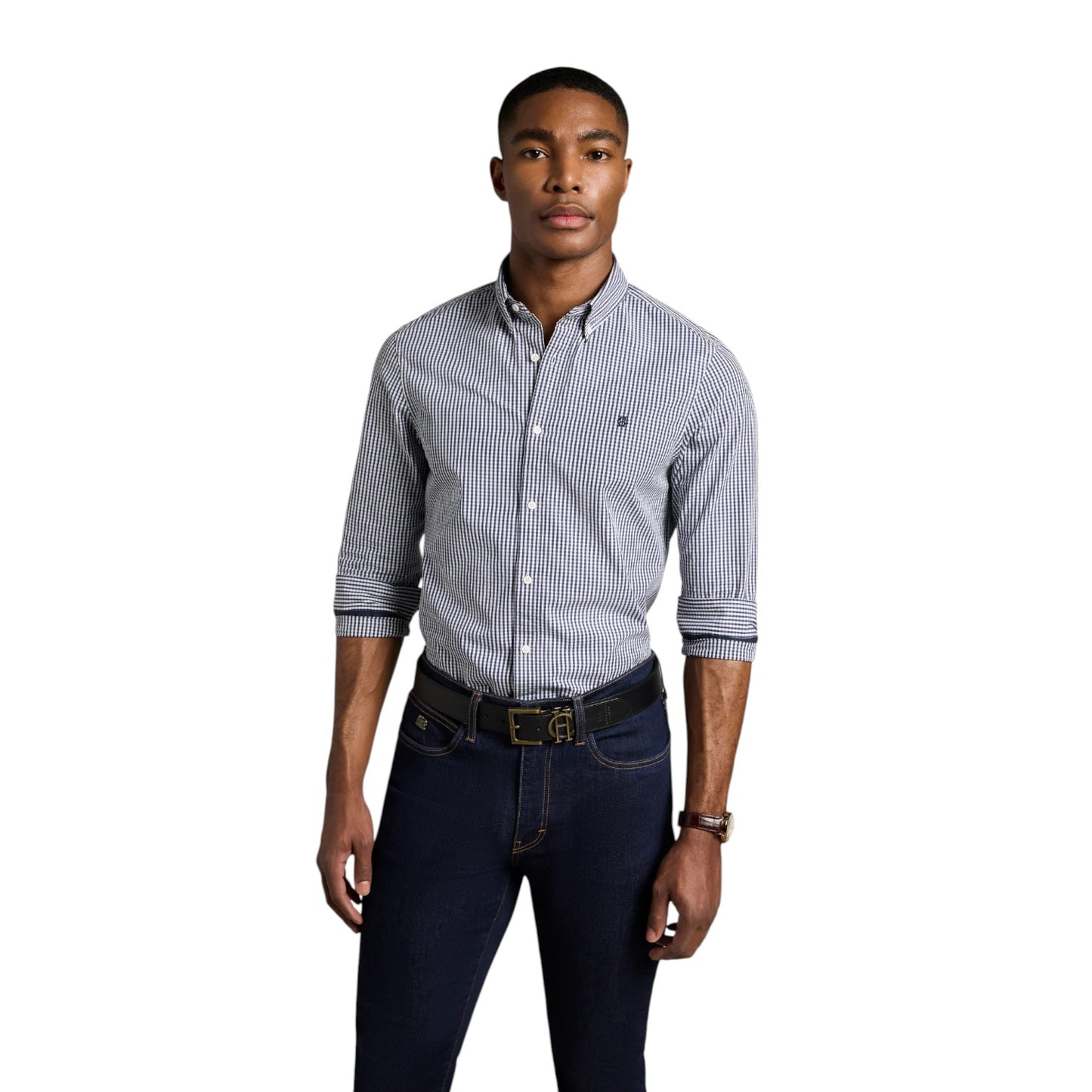 Holland Cooper Slim Fit Button Down Shirt Navy Gingham