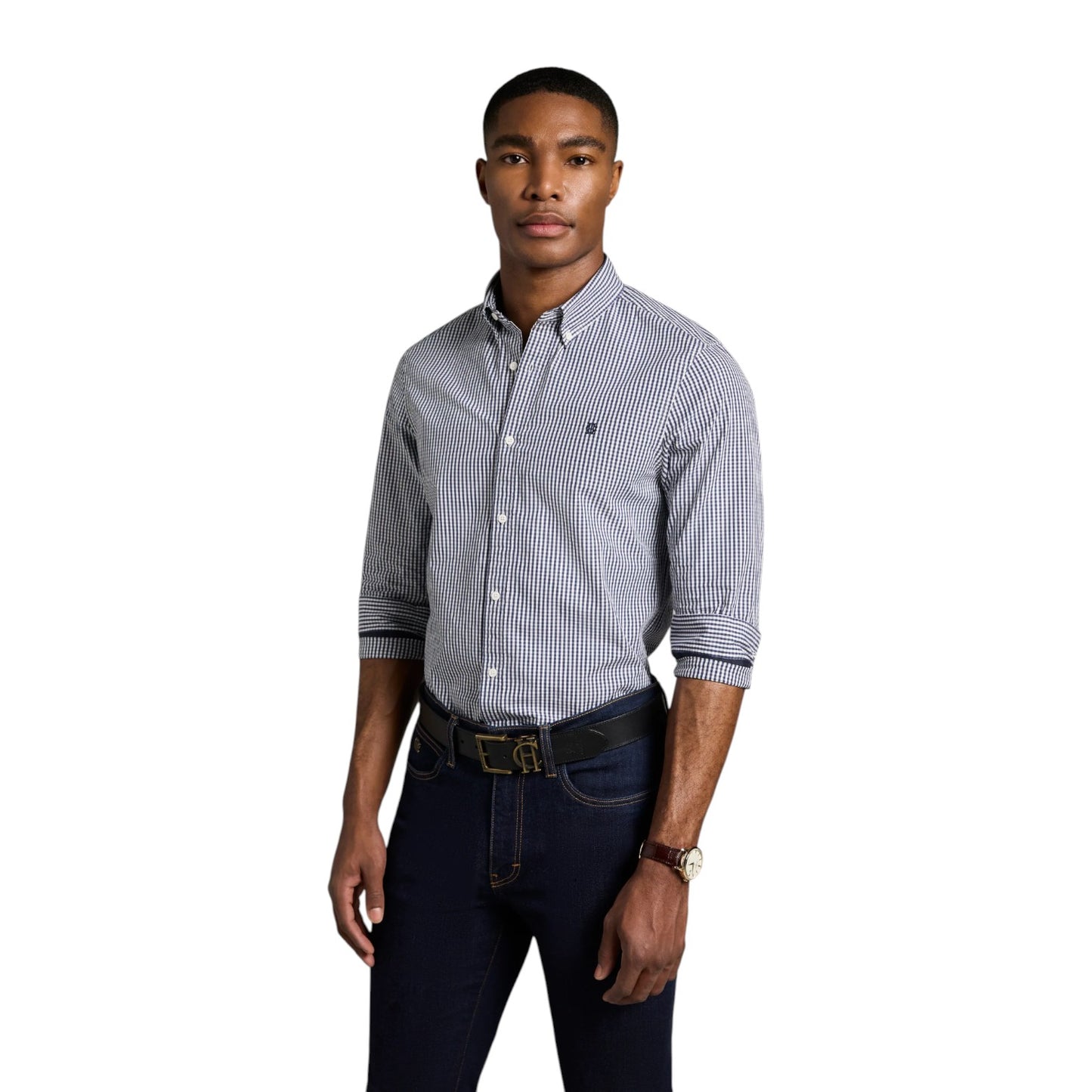 Holland Cooper Slim Fit Button Down Shirt Navy Gingham