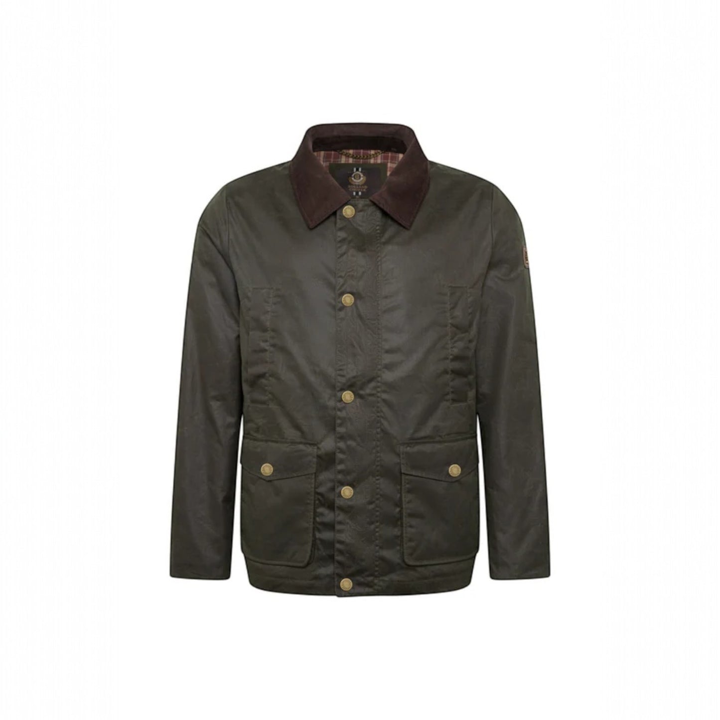 Green jacket with plaid collar on a white background