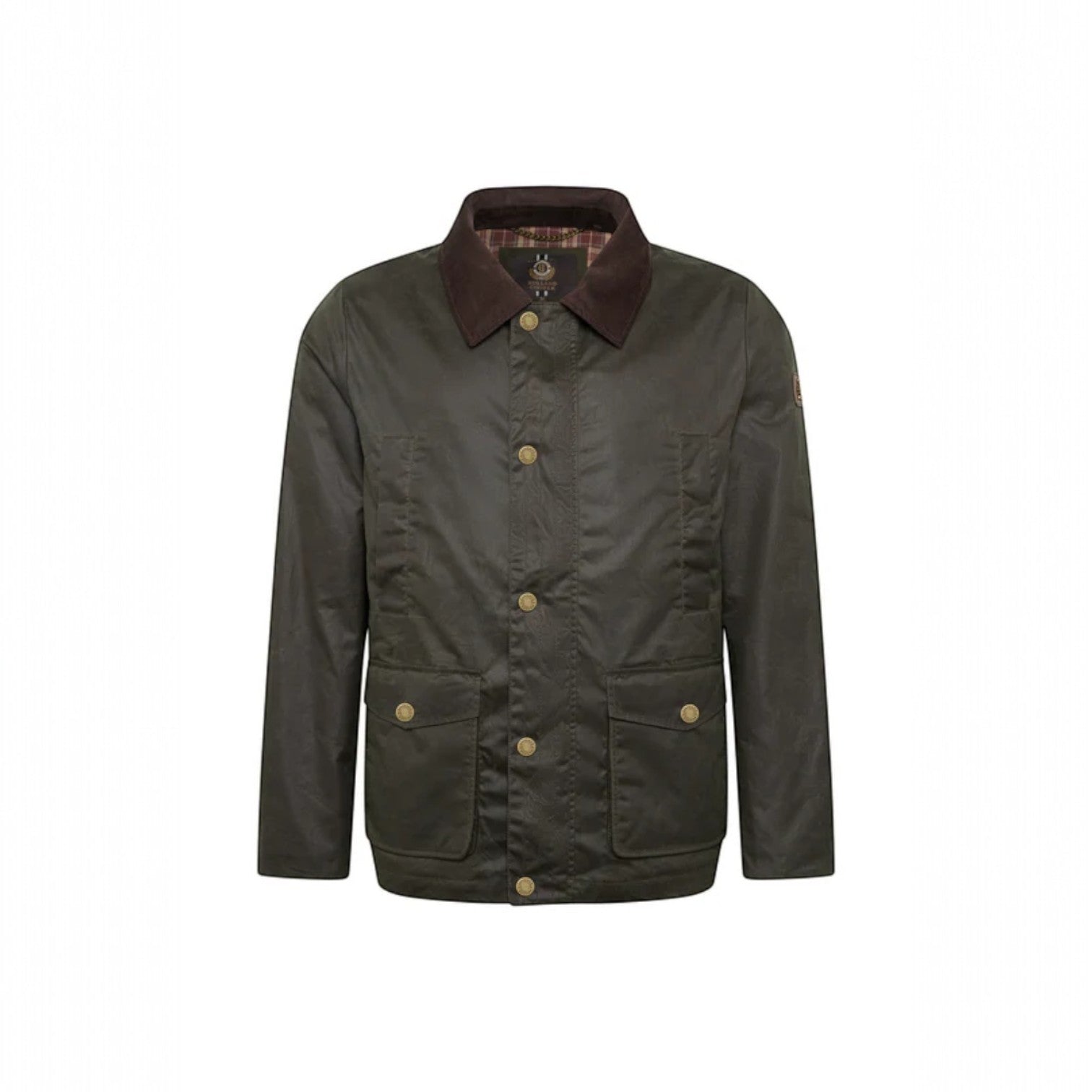 Green jacket with plaid collar on a white background