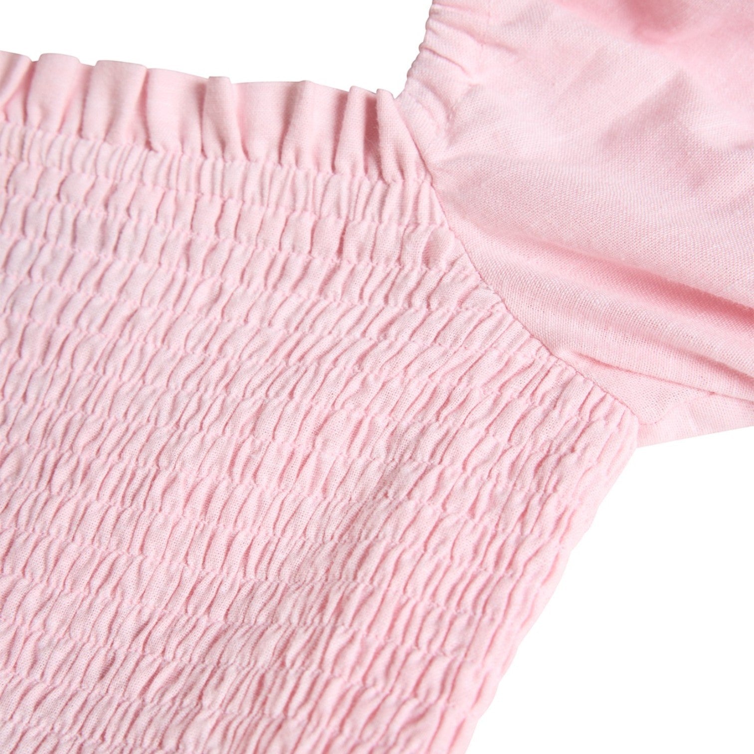 Close-up of pink textured fabric with a white background