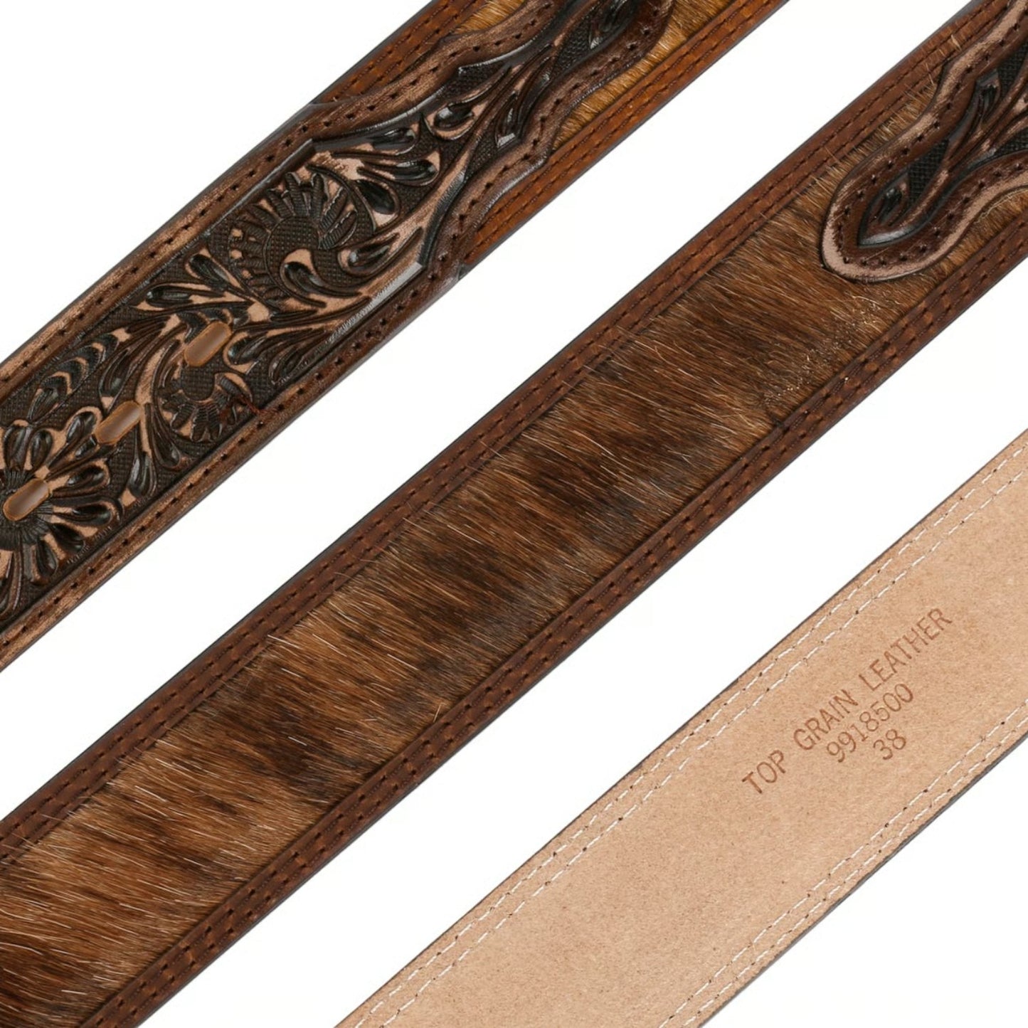 Stetson Hair-On-Hide Tooled Leather Belt
