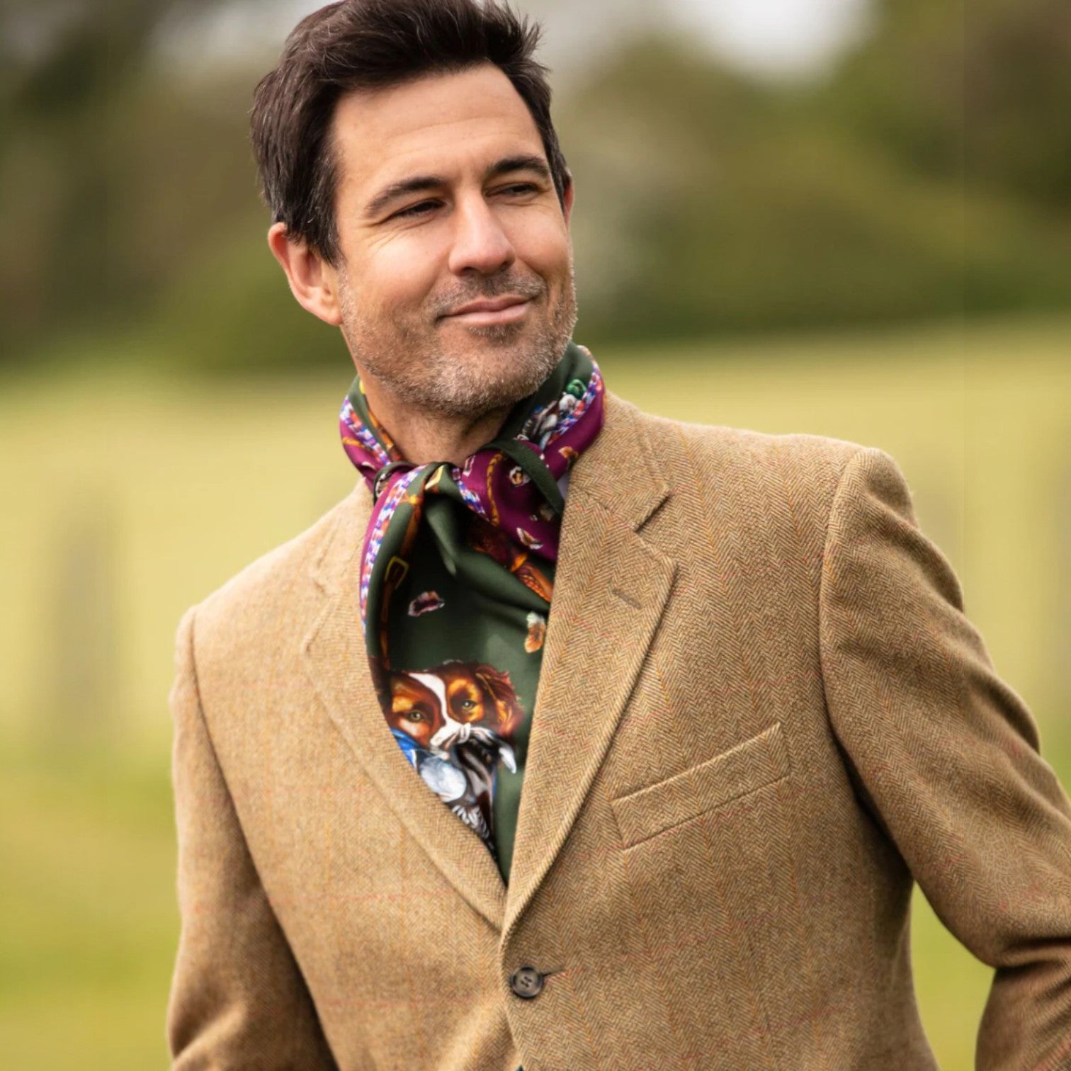 Clare Haggas It's A Dog's Life Hunter Green & Oxblood Classic Silk Scarf