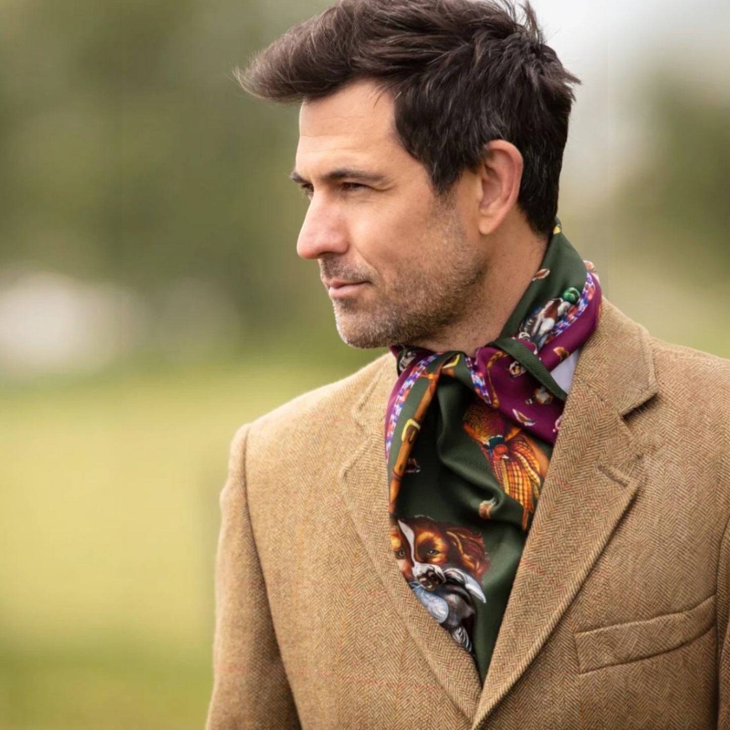 Clare Haggas It's A Dog's Life Hunter Green & Oxblood Classic Silk Scarf