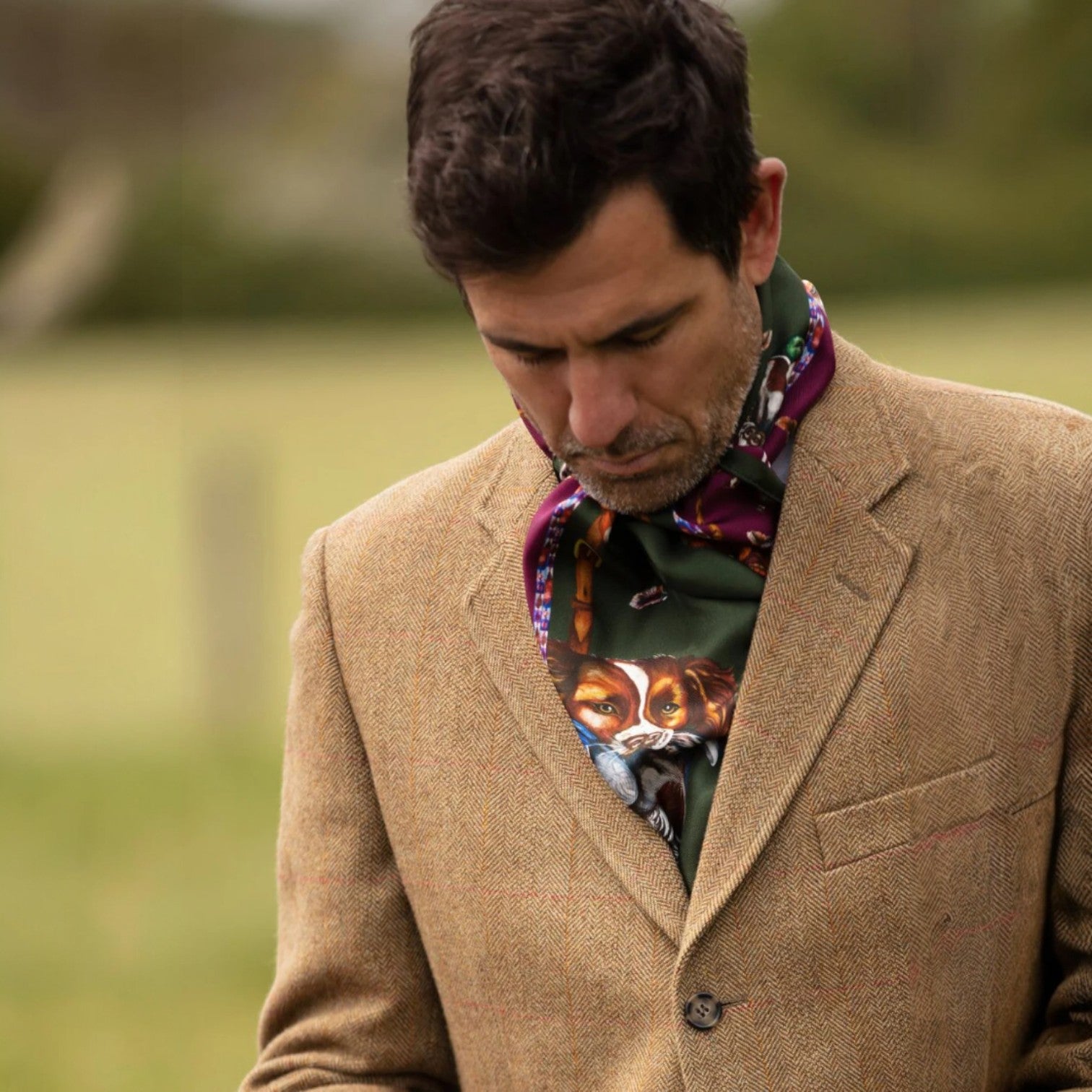 Clare Haggas It's A Dog's Life Hunter Green & Oxblood Classic Silk Scarf