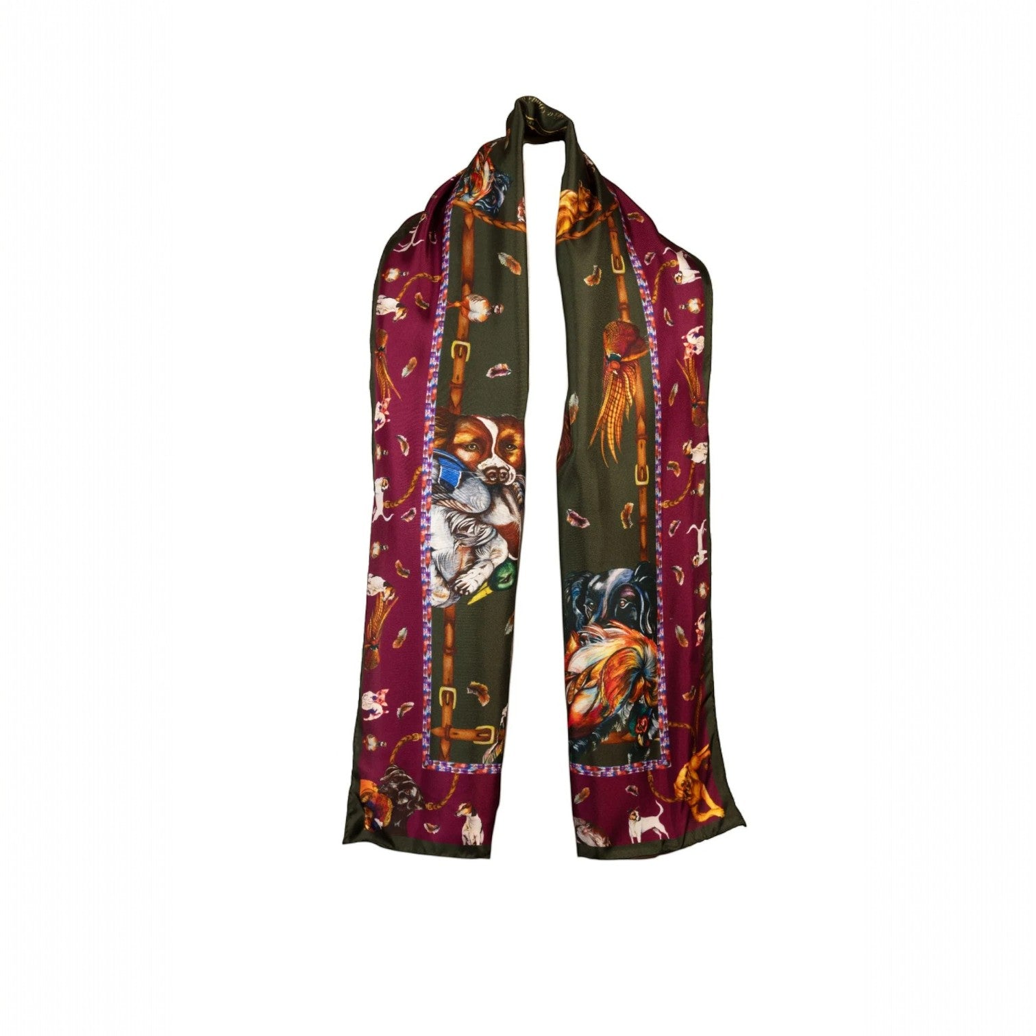 Clare Haggas It's A Dog's Life Hunter Green & Oxblood Classic Silk Scarf