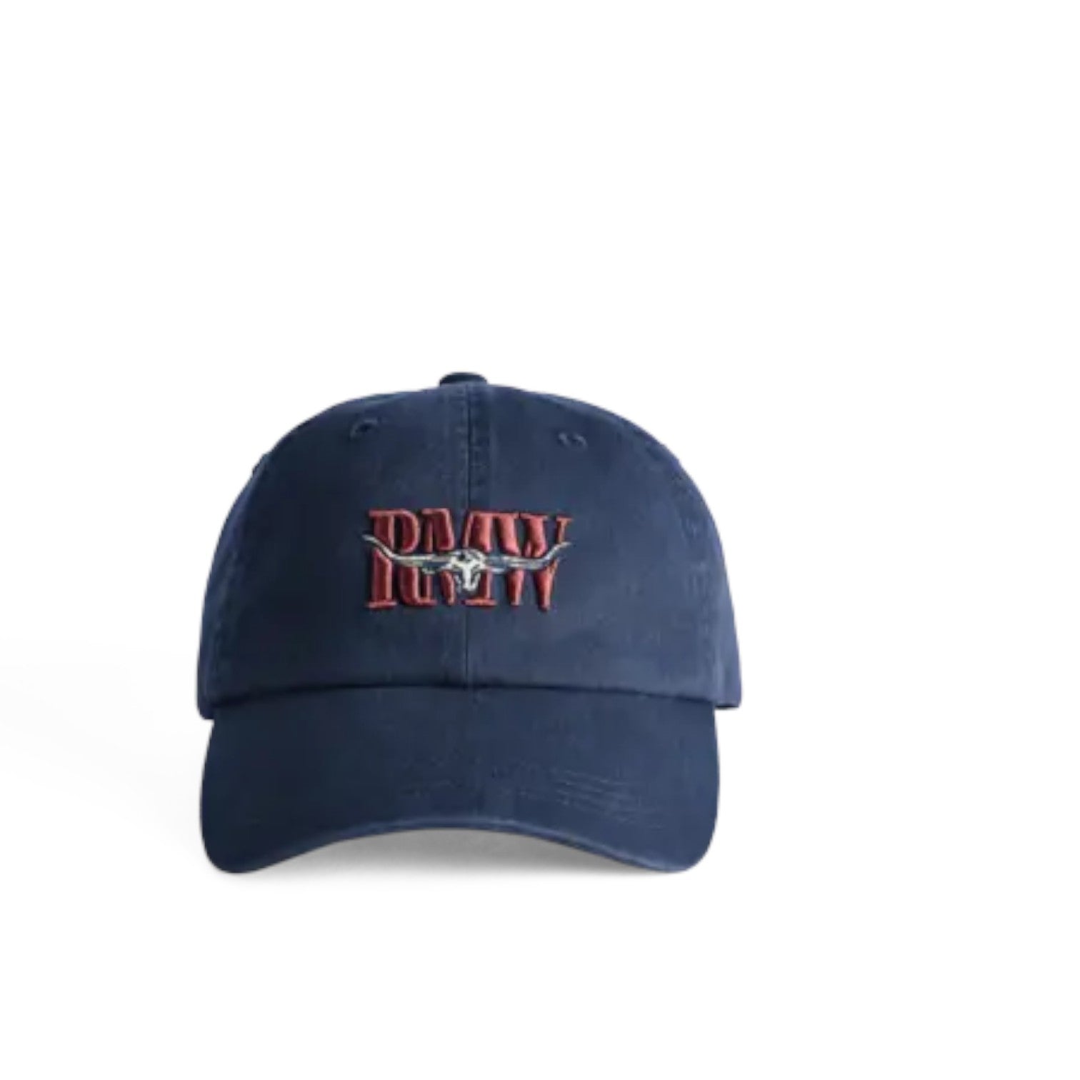 Navy cap with 'RMW' text on a white background