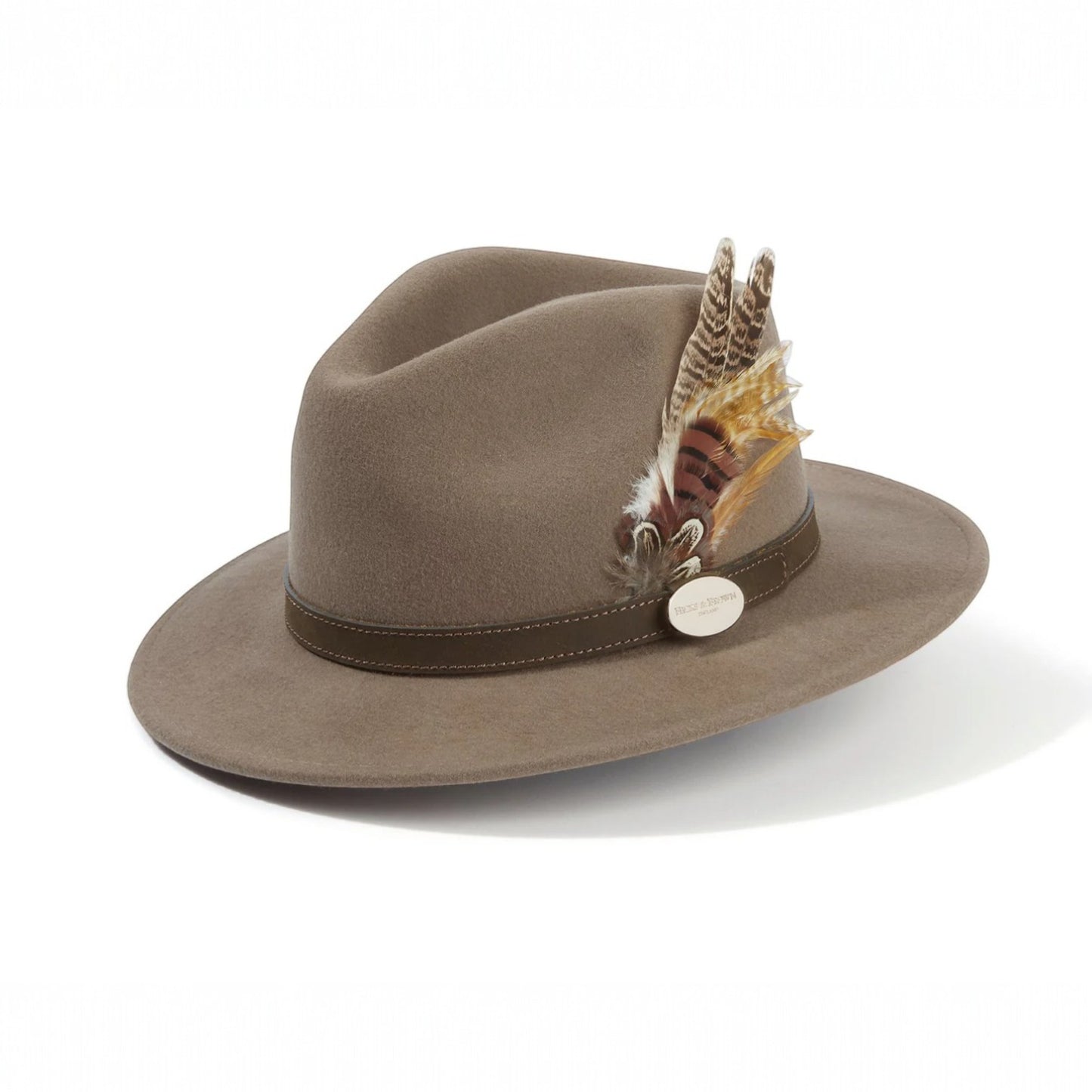 Hicks & Brown The Suffolk Fedora in Taupe (Bronze Feather)