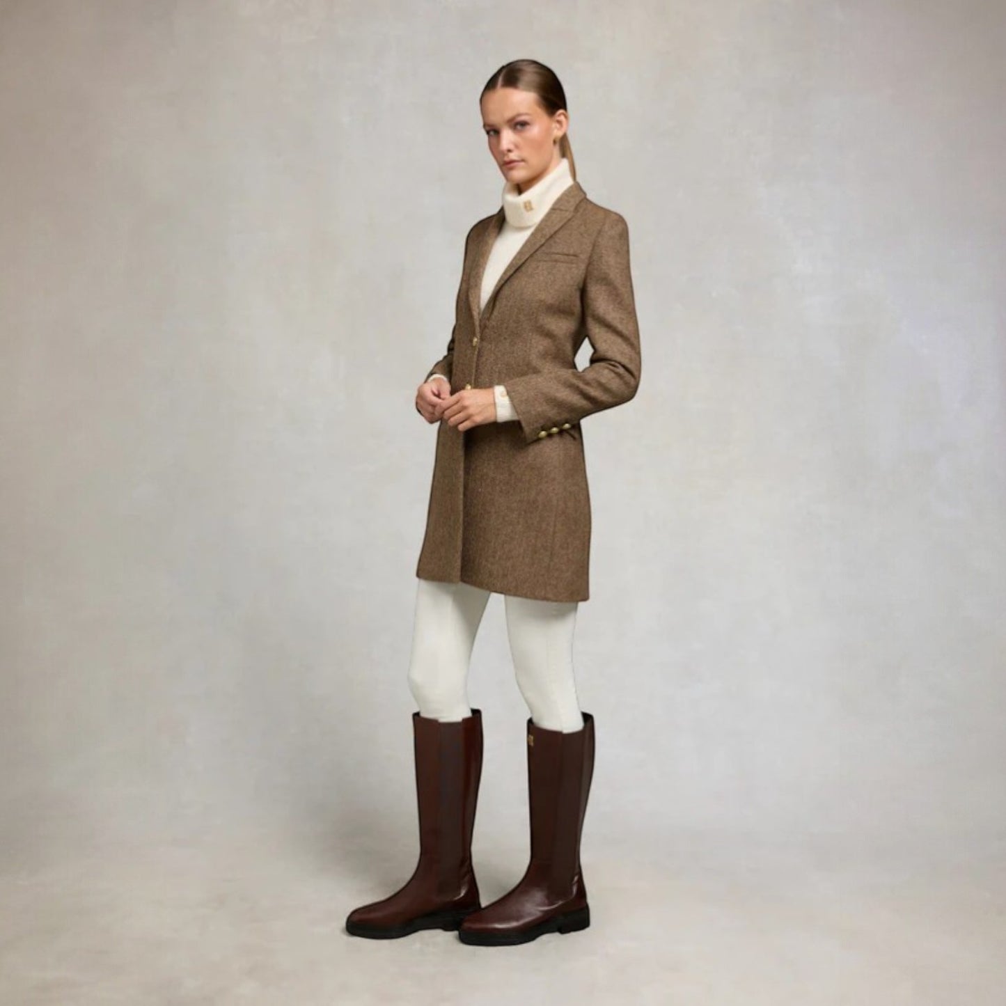 Holland Cooper Highgrove Coat Large Scale Brown Herringbone