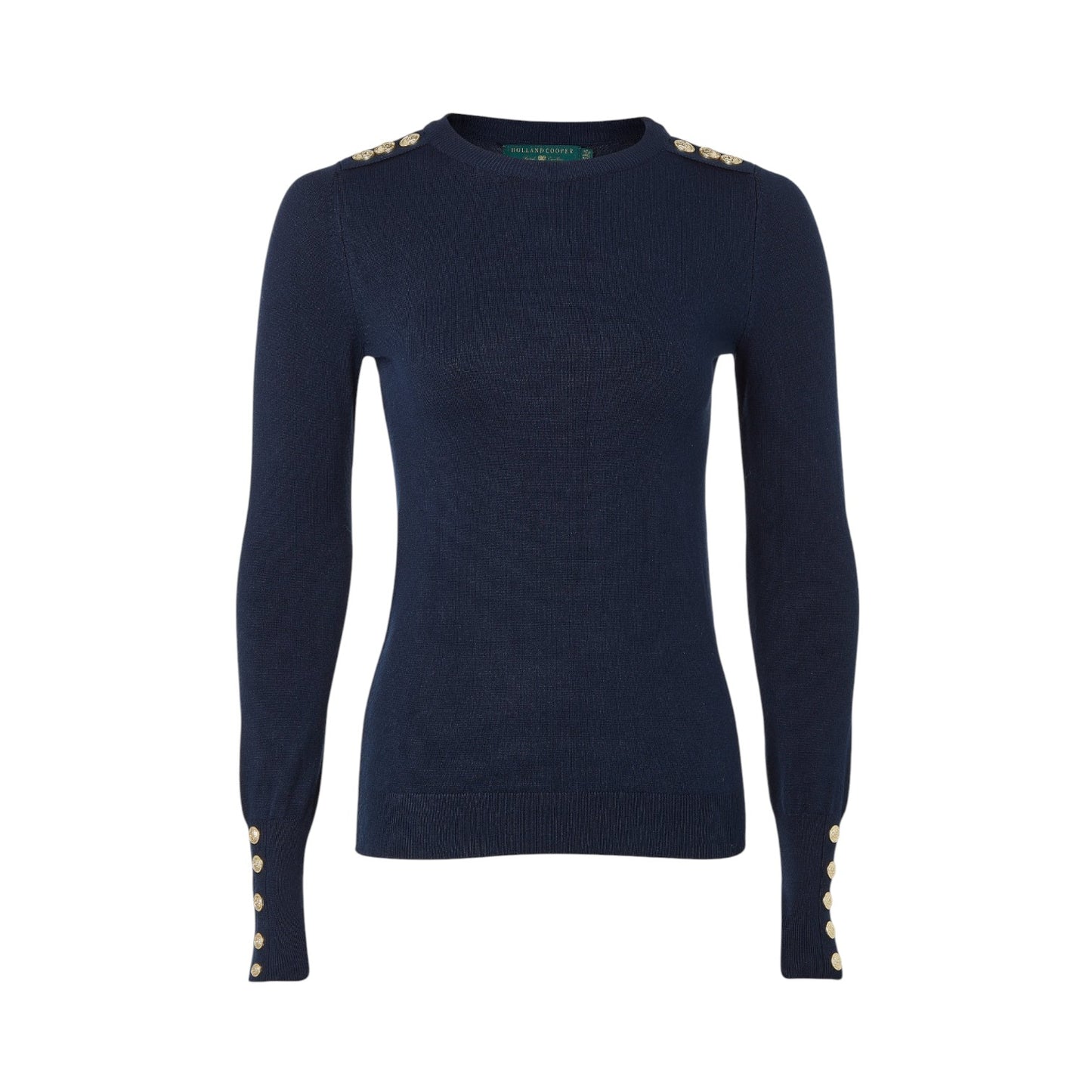 Holland Cooper Buttoned Knit Crew Neck Ink Navy