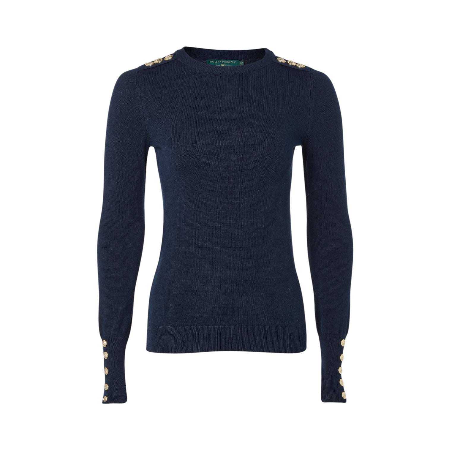 Holland Cooper Buttoned Knit Crew Neck Ink Navy