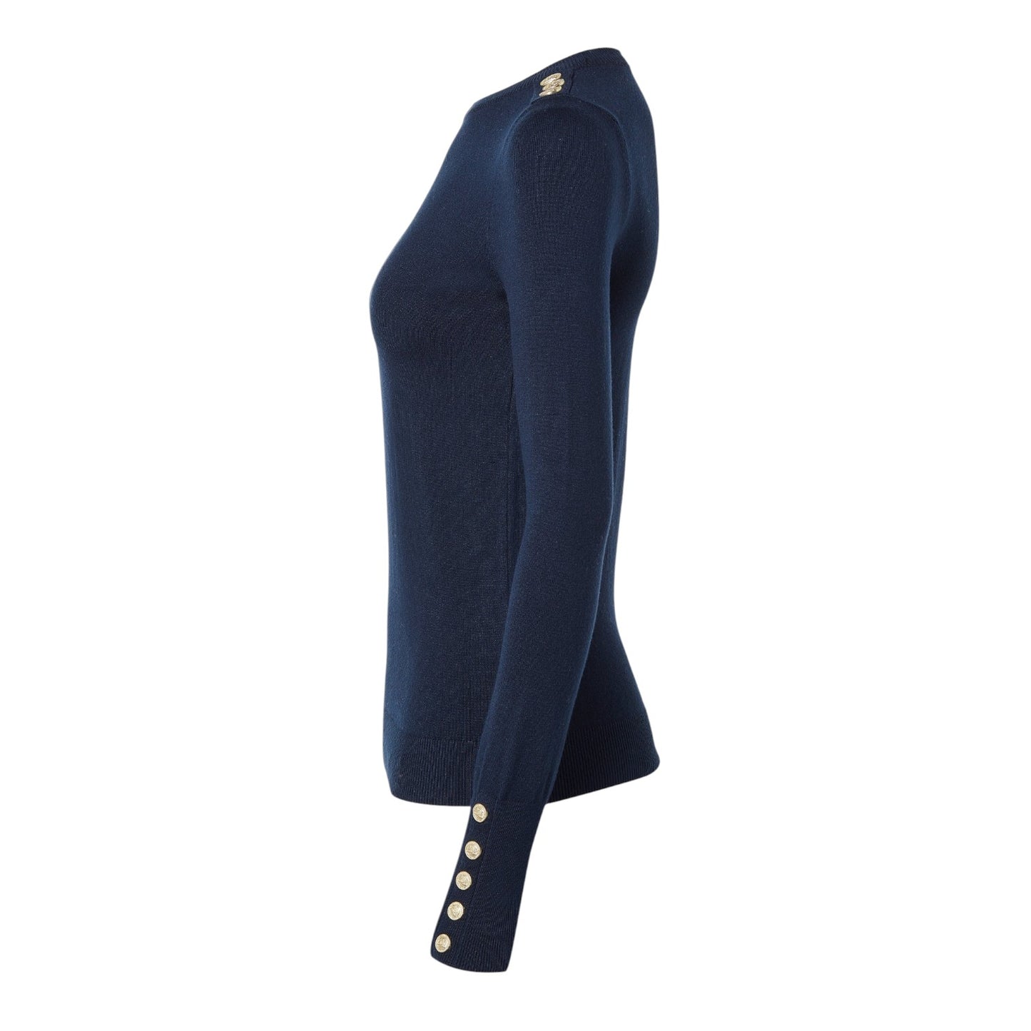 Holland Cooper Buttoned Knit Crew Neck Ink Navy