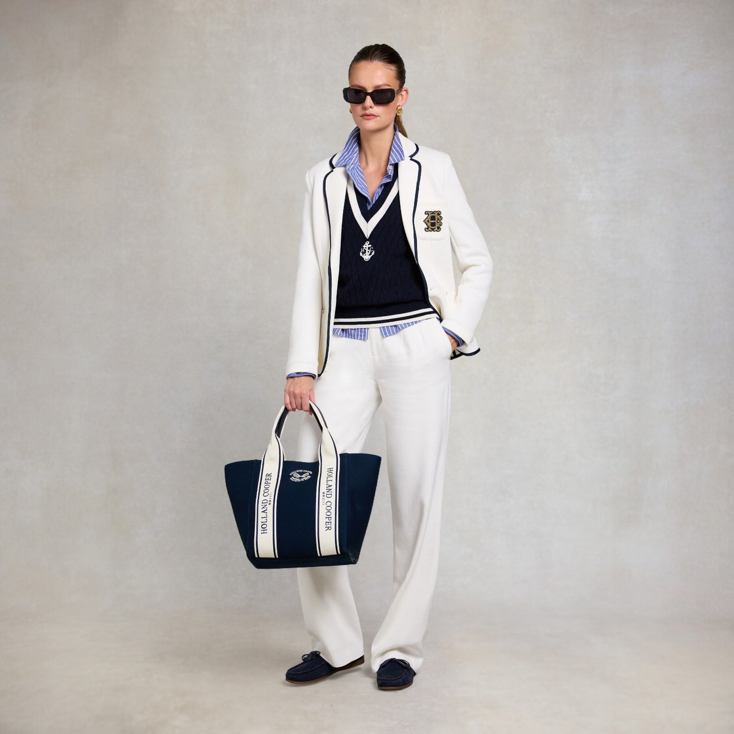 Holland Cooper Melissa V Neck Knit Ink Navy Natural