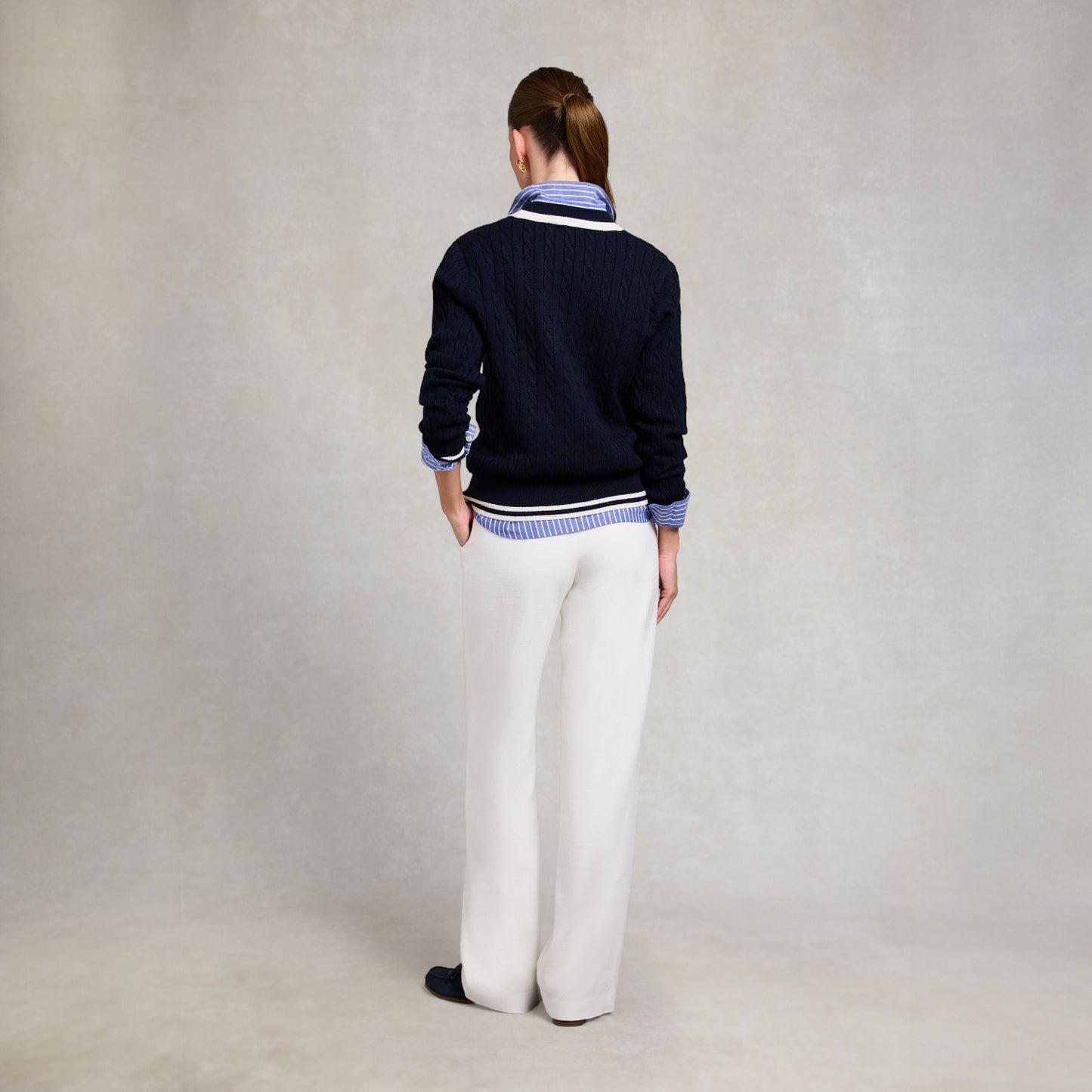 Holland Cooper Melissa V Neck Knit Ink Navy Natural