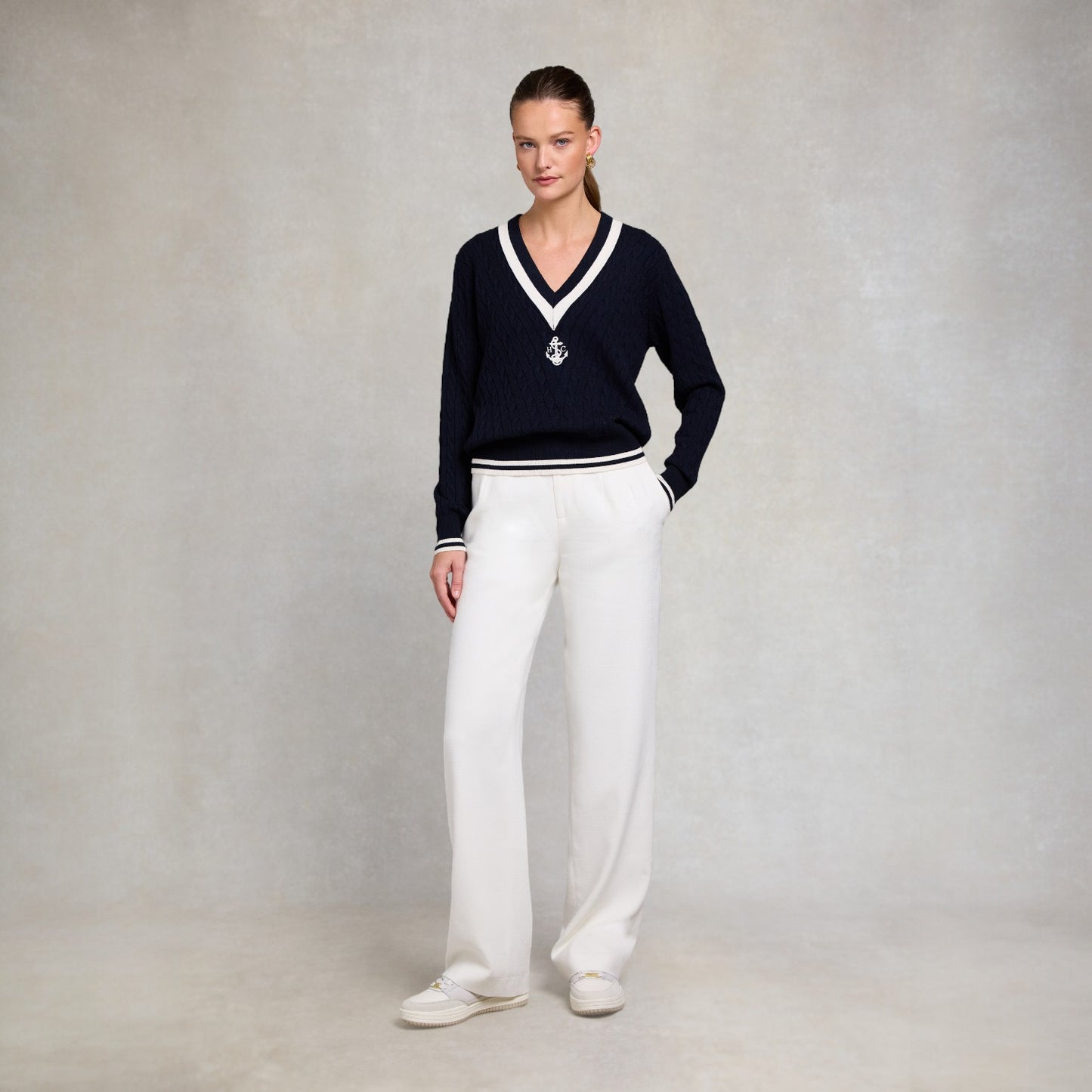 Holland Cooper Melissa V Neck Knit Ink Navy Natural