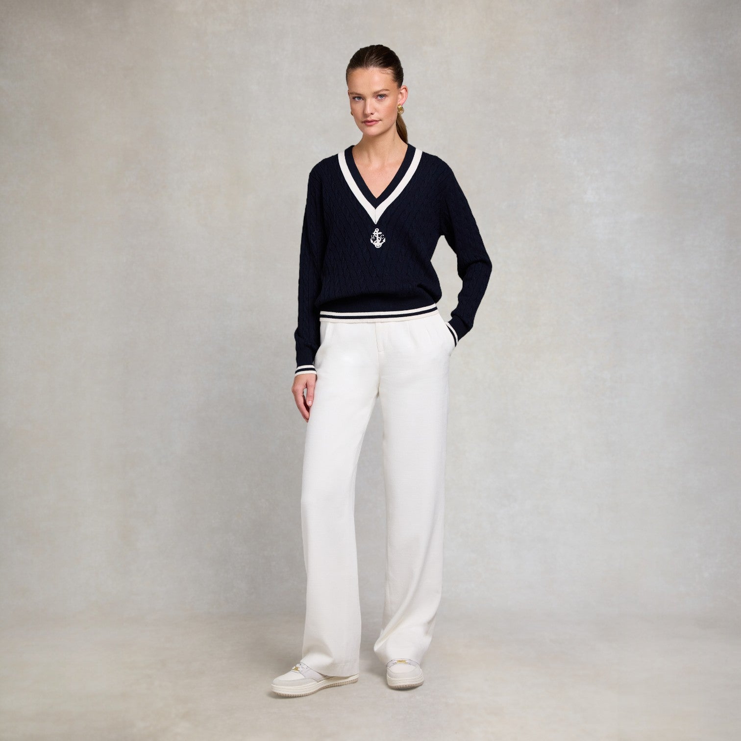 Holland Cooper Melissa V Neck Knit Ink Navy Natural