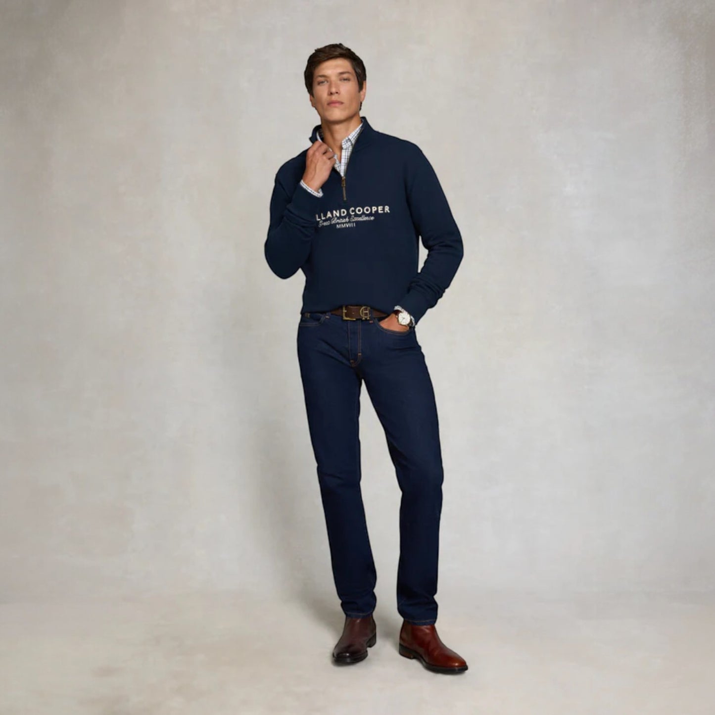 Holland Cooper Men's Sporting Goods Zip Henley Ink Navy