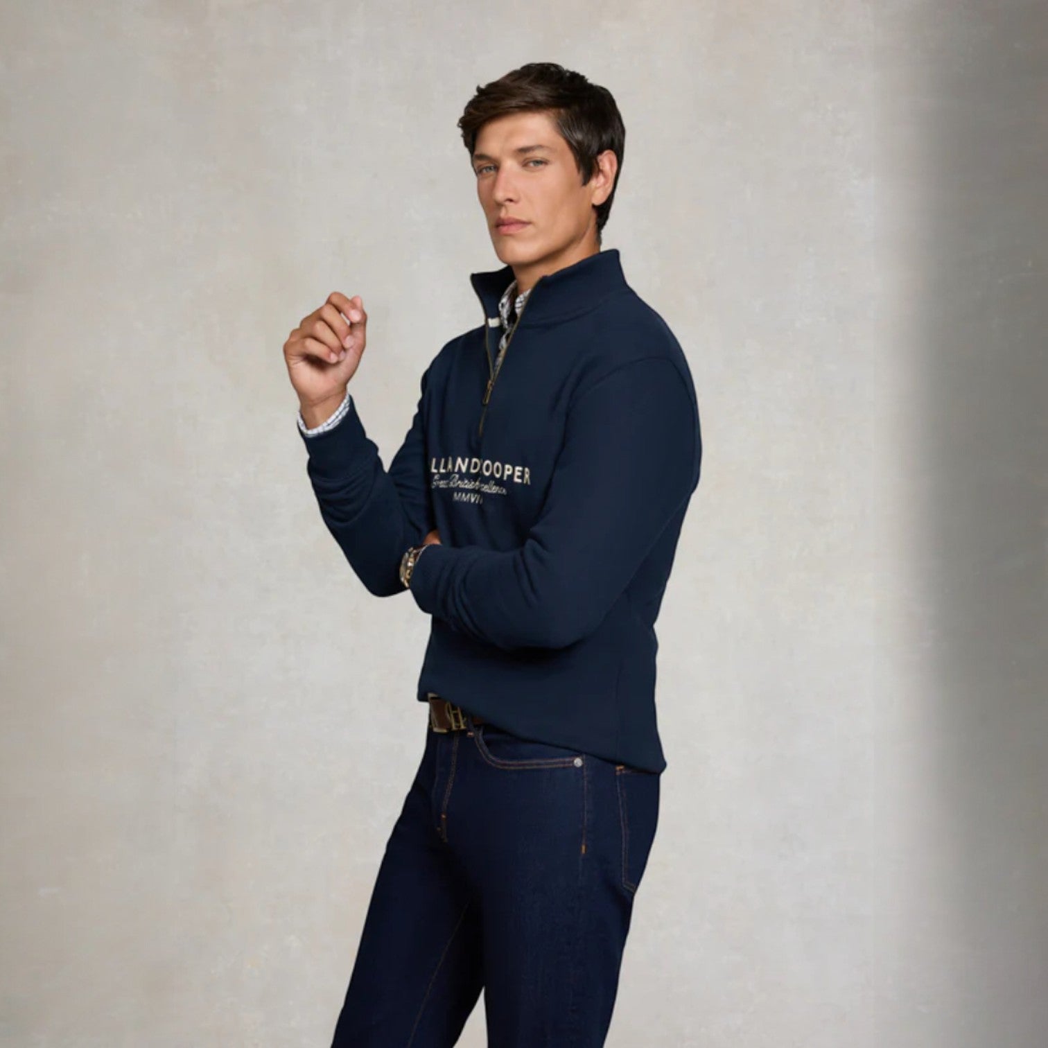 Holland Cooper Men's Sporting Goods Zip Henley Ink Navy