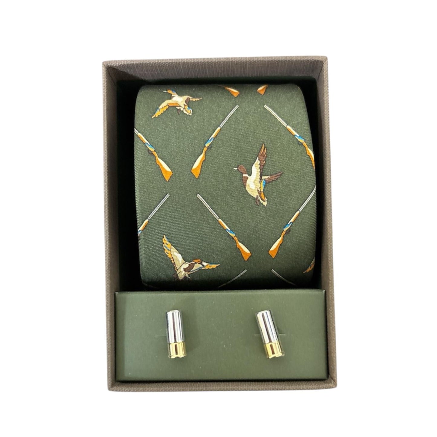 Soprano Shooting Tie & Cufflinks Set - Green Flying Ducks