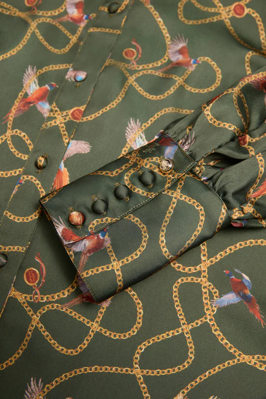Holland Cooper Isla Satin Shirt Khaki Pheasant