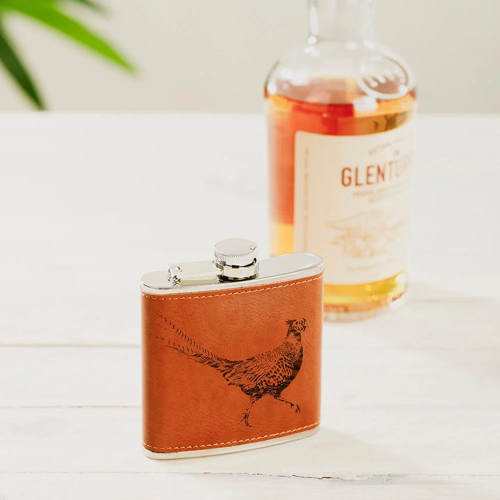 Selbrae House Leather Hip Flask - Pheasant