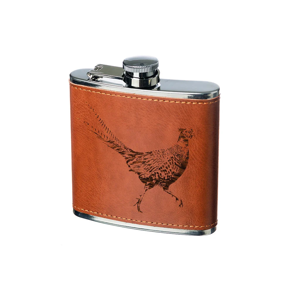 Selbrae House Leather Hip Flask - Pheasant