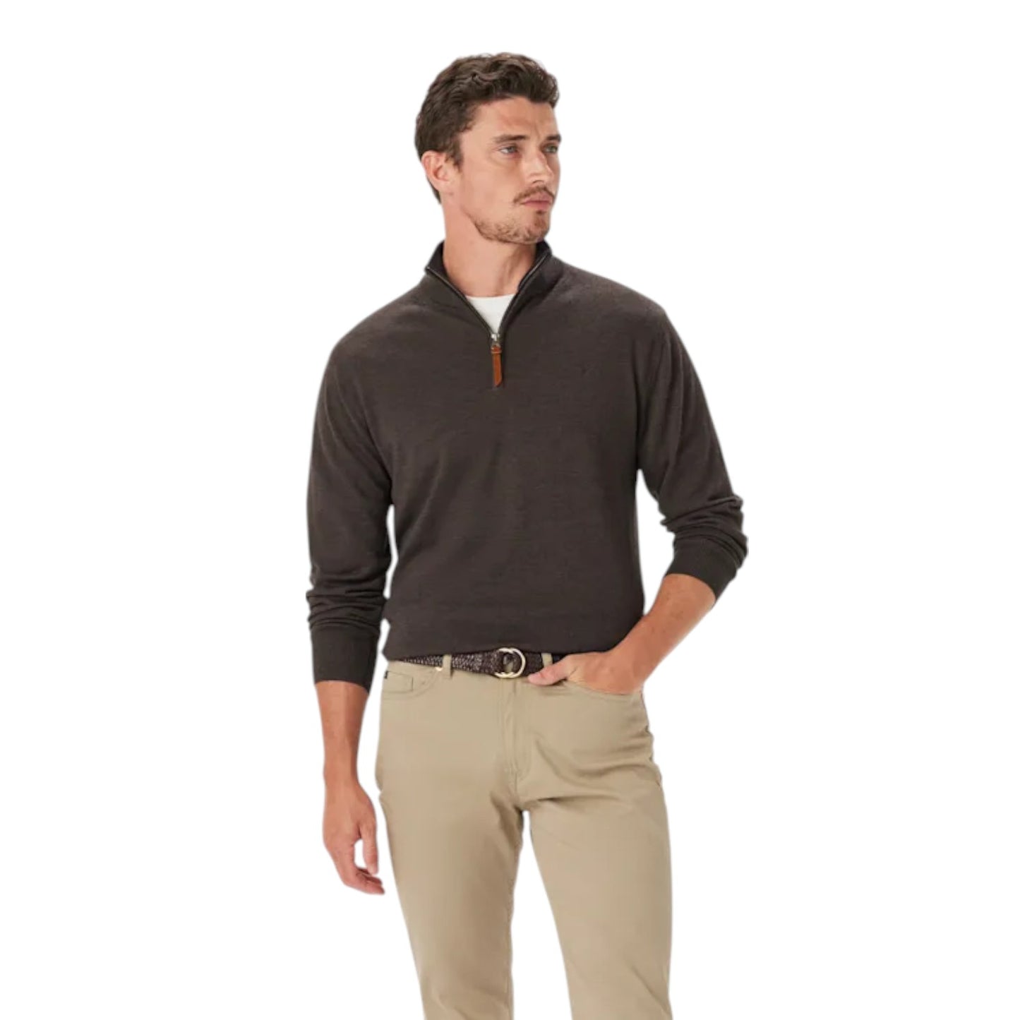 R.M Williams Ernest 1/4 Zip Merino Knit Chestnut
