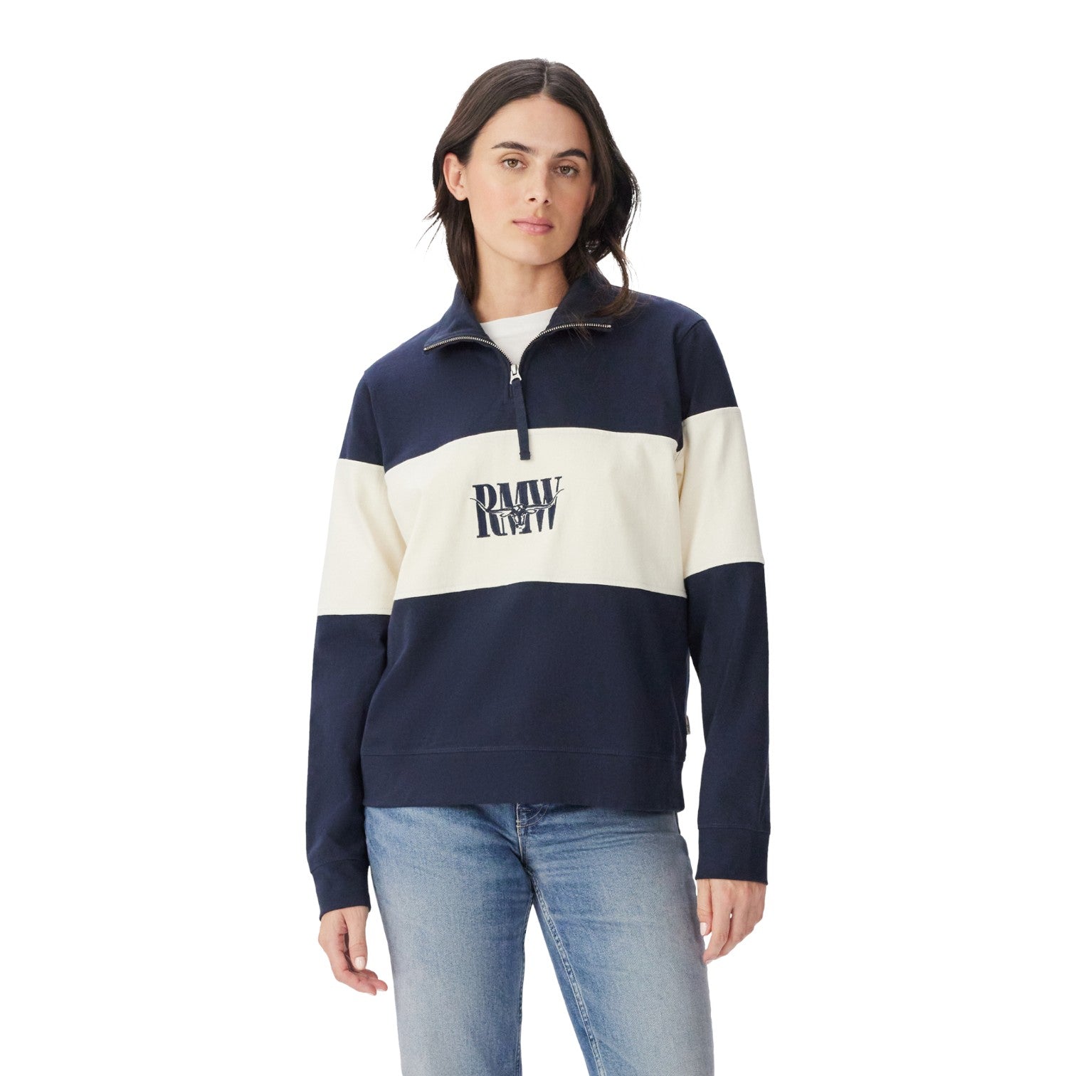 R.M.Williams Trickett Panel Sweatshirt Navy Ivory