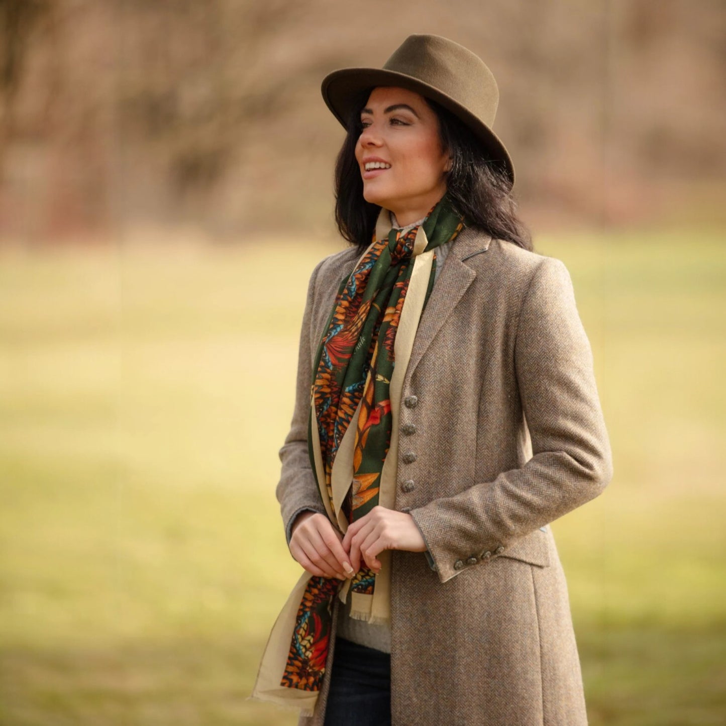 Clare Haggas Heads Or Tails Khaki Wool Silk Wrap Scarf